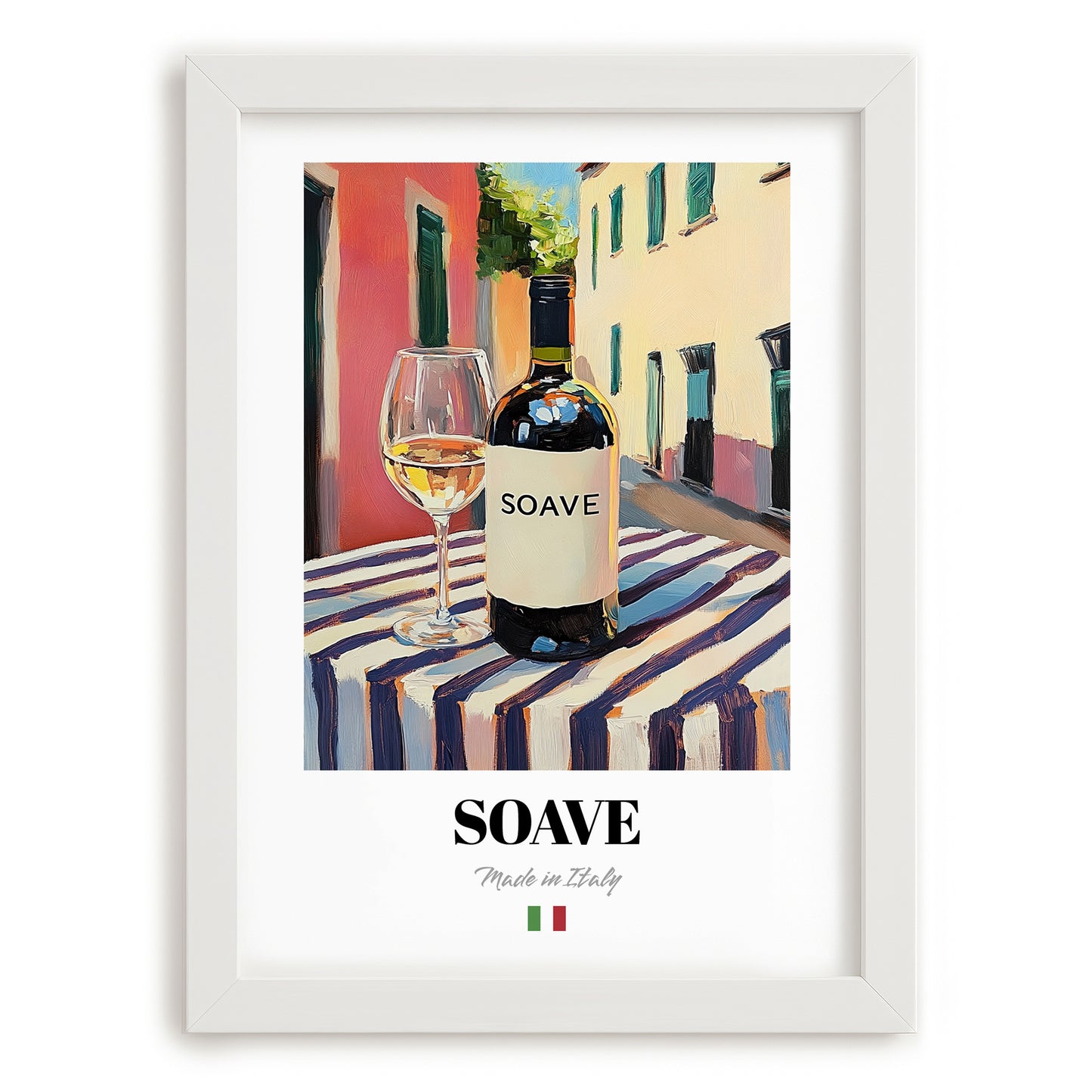 Soave – Italian White Wine, Wine Bar Wall Decor, placed in minimal white frame