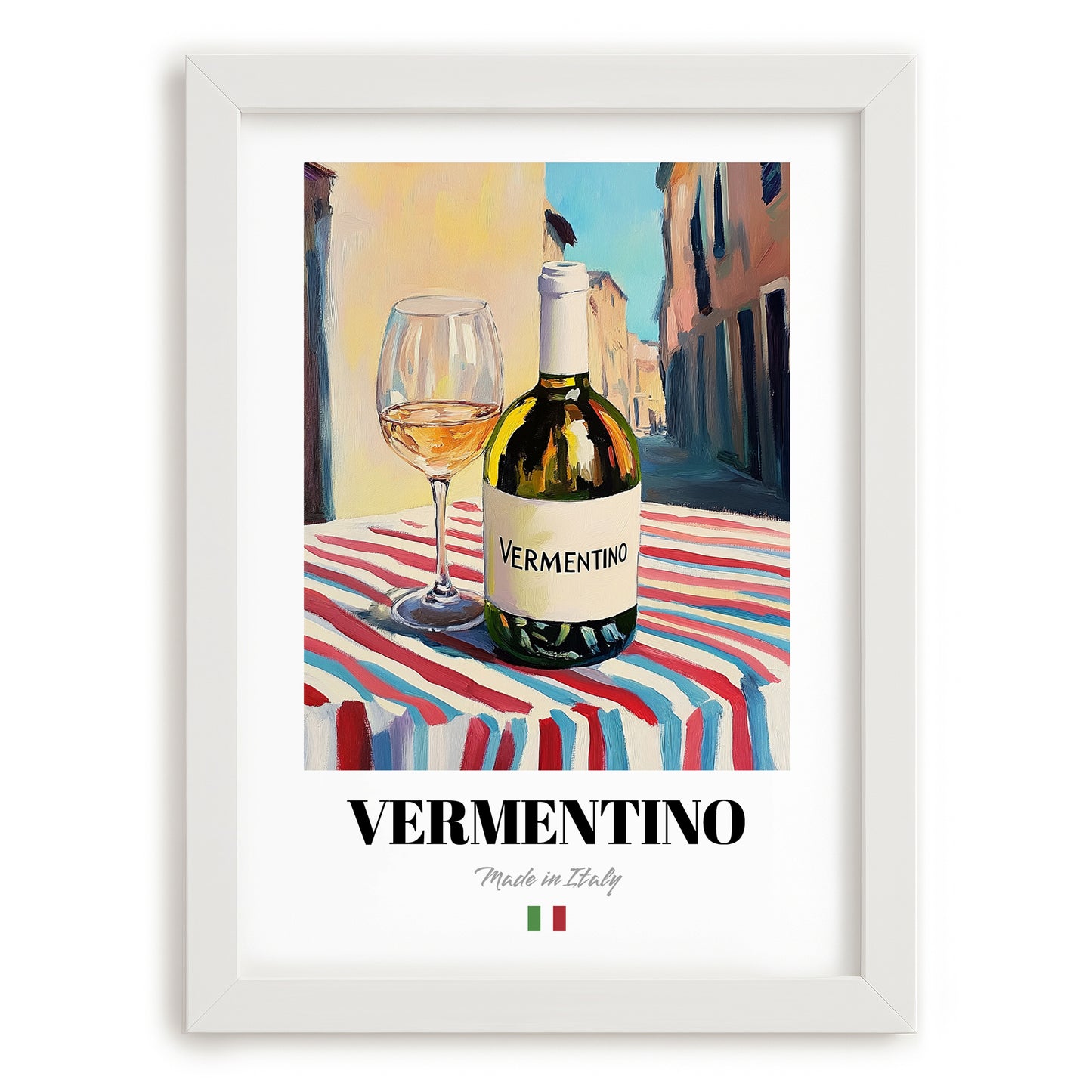 Vermentino – Italian White Wine, Vinoteca Print, placed in minimal white frame