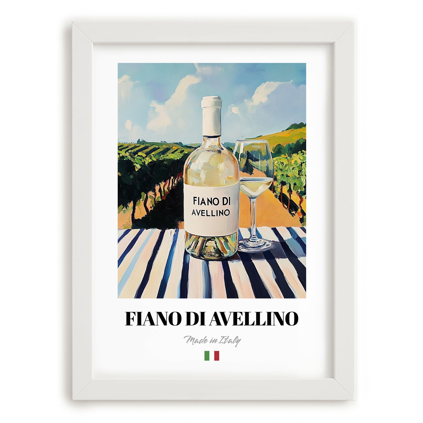 Fiano di Avellino – Italian White Wine, Bodega Poster, placed in minimal white frame