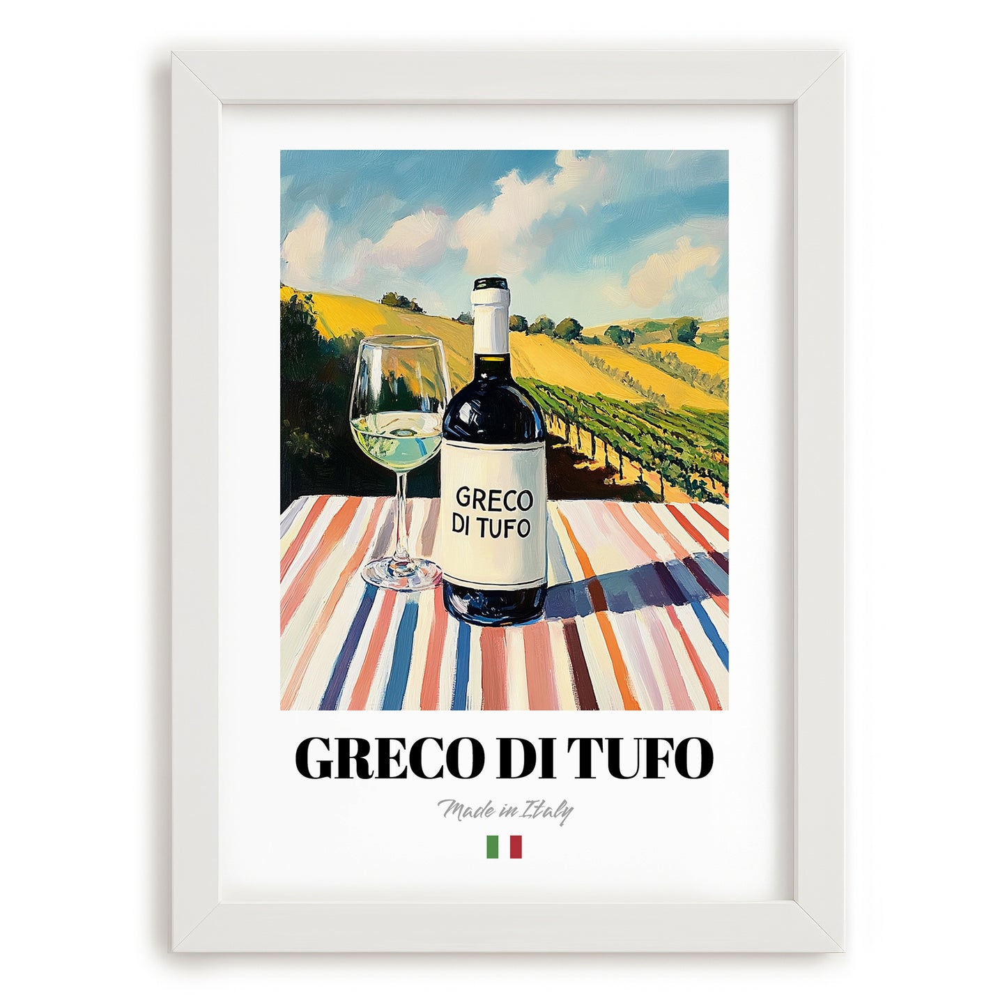 Greco di Tufo – Italian White Wine, Wine Bar Poster, placed in minimal white frame
