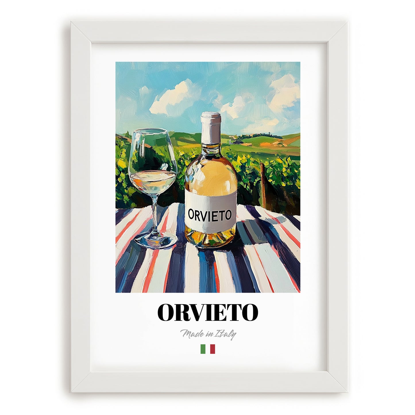 Orvieto – Italian White Wine, Wine Bar Illustration, placed in minimal white frame
