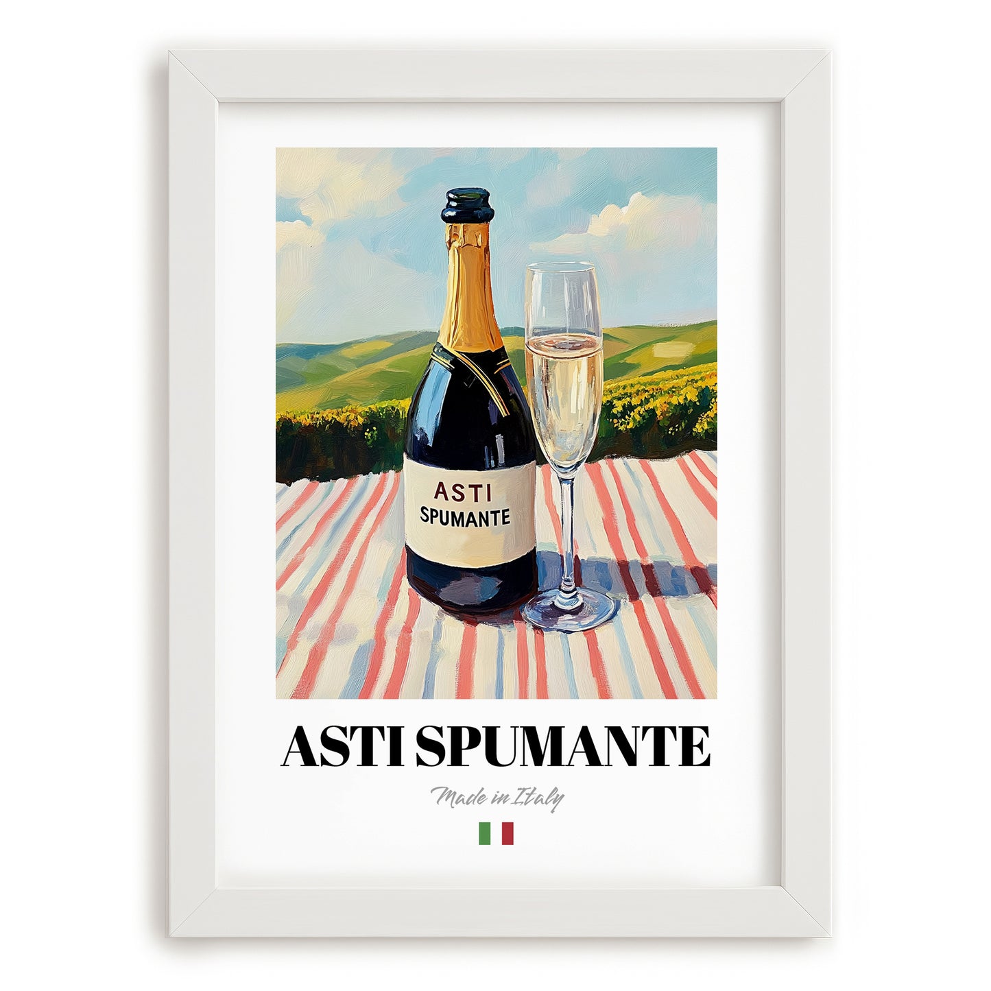 Asti Spumante – Italian Sparkling Wine, Bodega Wall Art, placed in minimal white frame