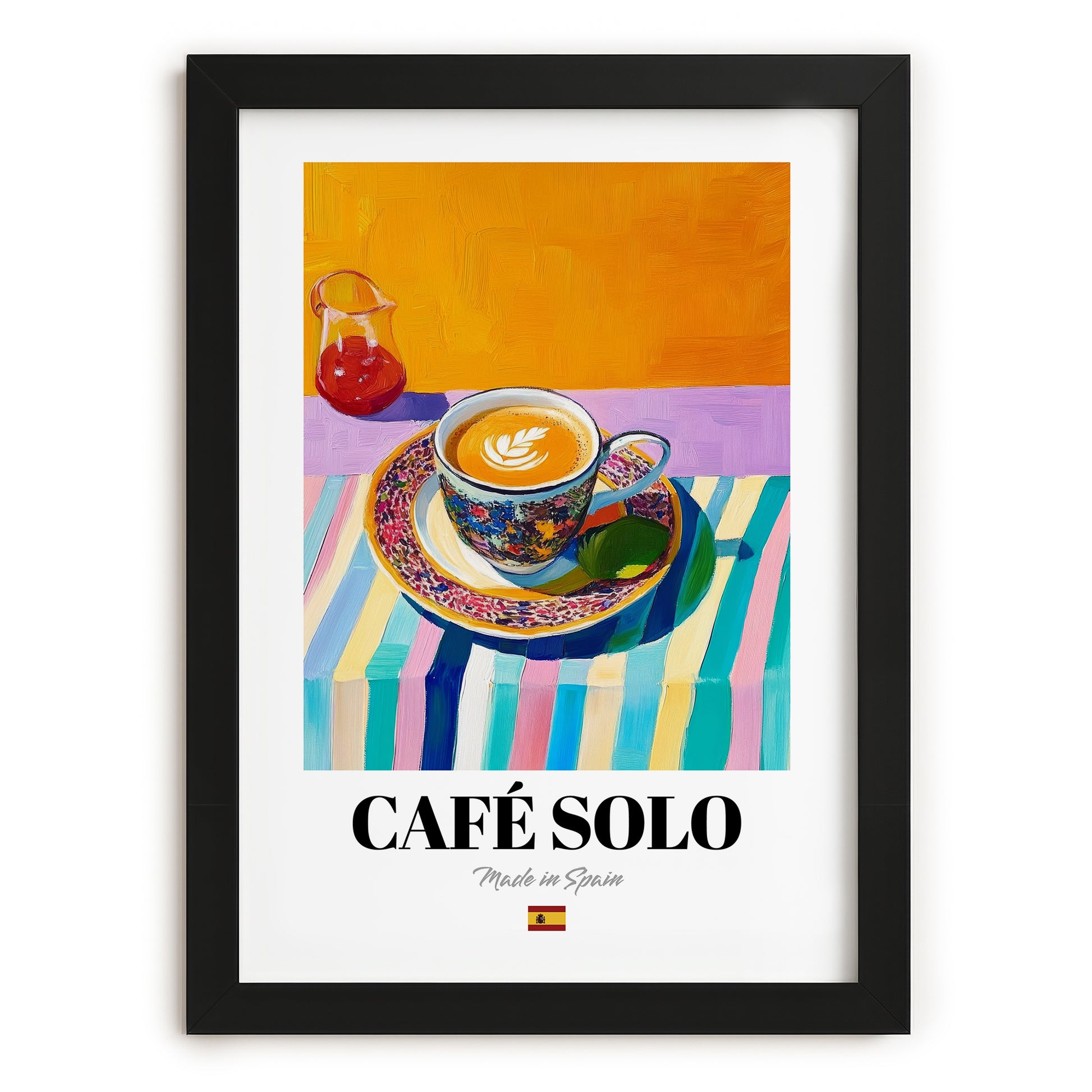 Café Solo – Spanish Coffee, Konditorei Still Life, in sleek black frame