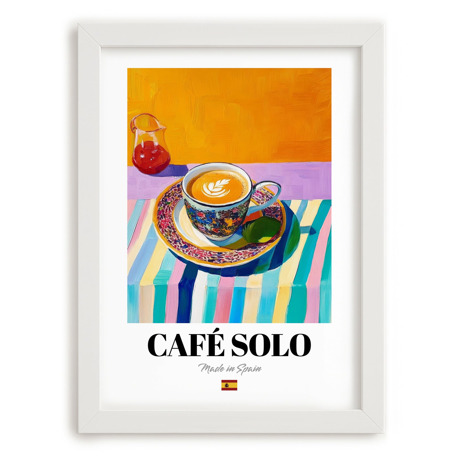 Café Solo – Spanish Coffee, Konditorei Still Life, placed in minimal white frame