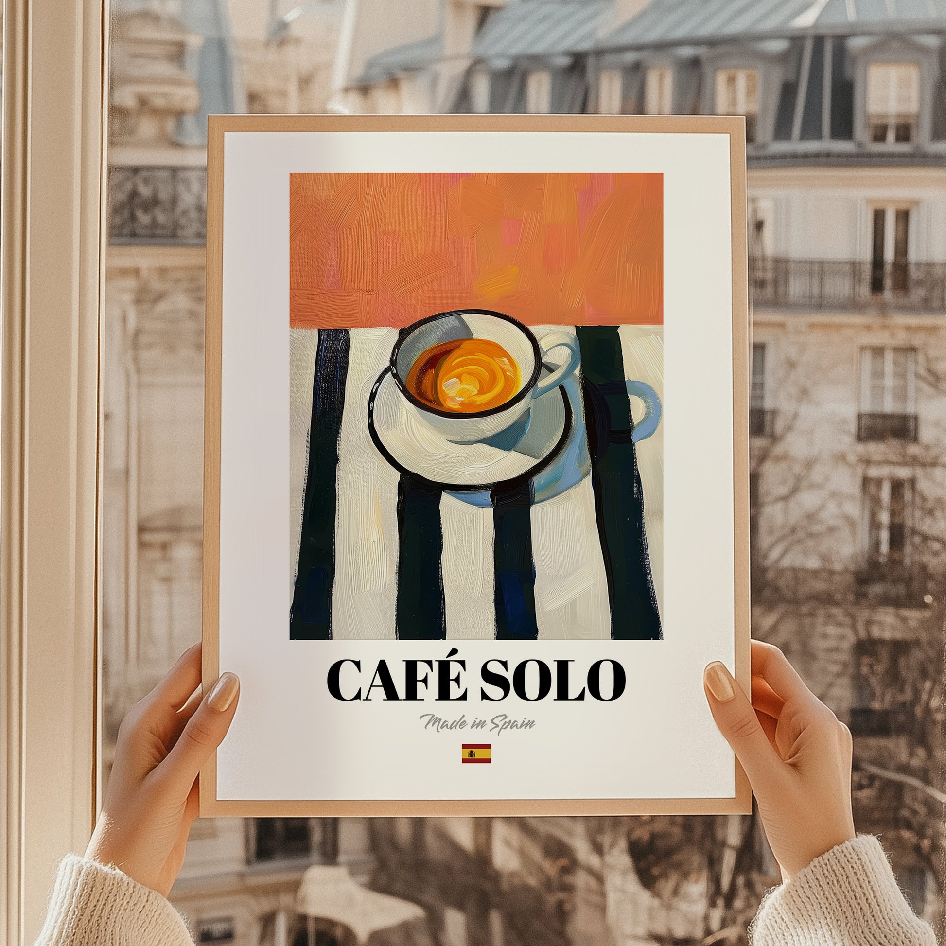 Café Solo – Spanish Coffee, Coffeehouse Wall Art, styled in a charming Paris street view