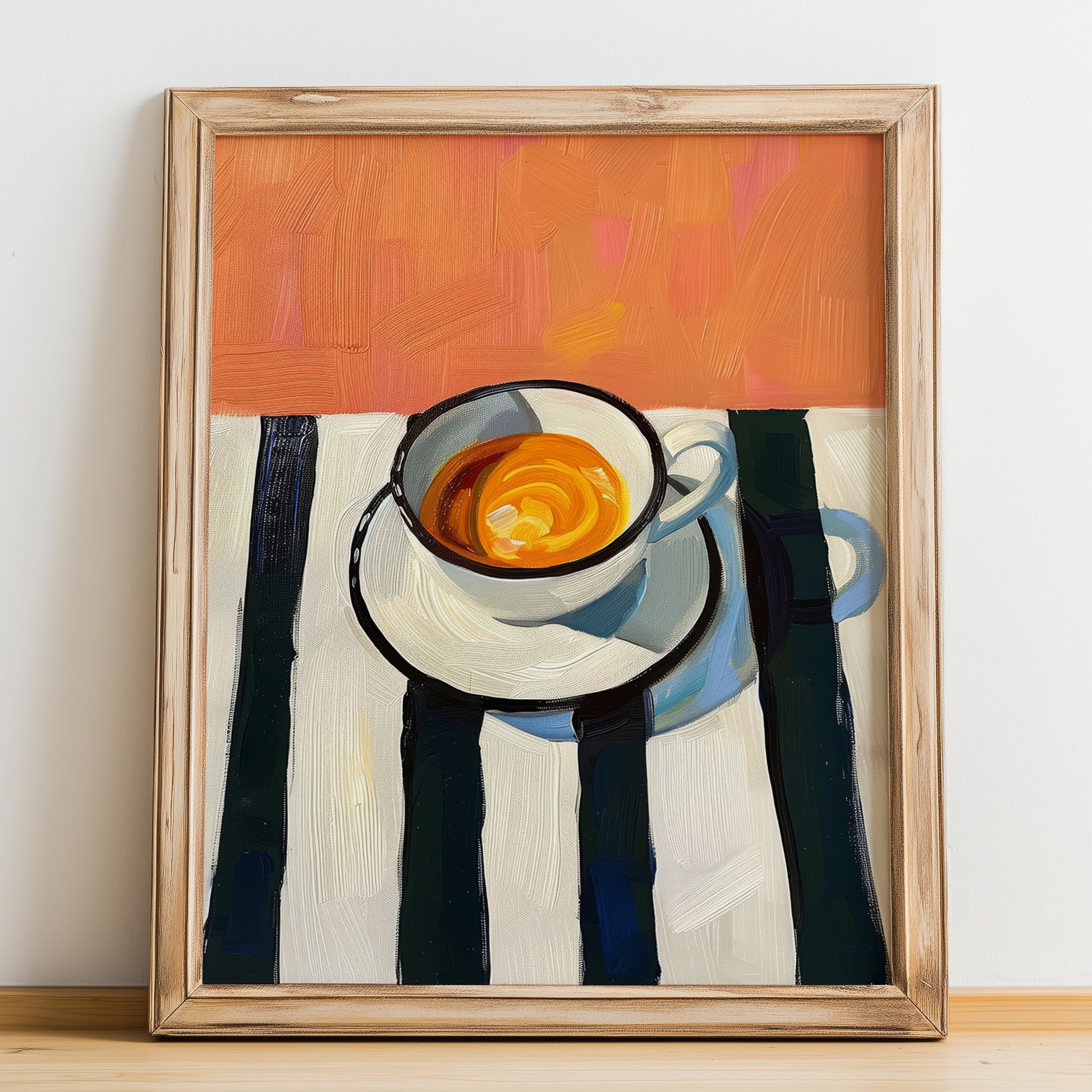 Café Solo – Spanish Coffee, Coffeehouse Wall Art, no-text version framed in wood