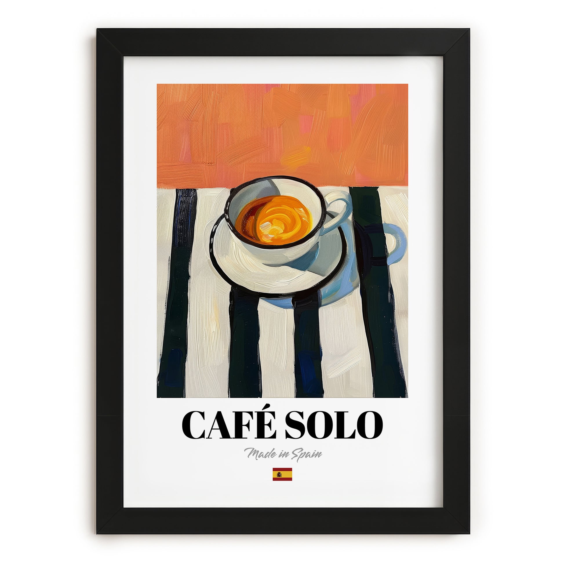 Café Solo – Spanish Coffee, Coffeehouse Wall Art, in sleek black frame