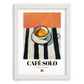 Café Solo – Spanish Coffee, Coffeehouse Wall Art, placed in minimal white frame
