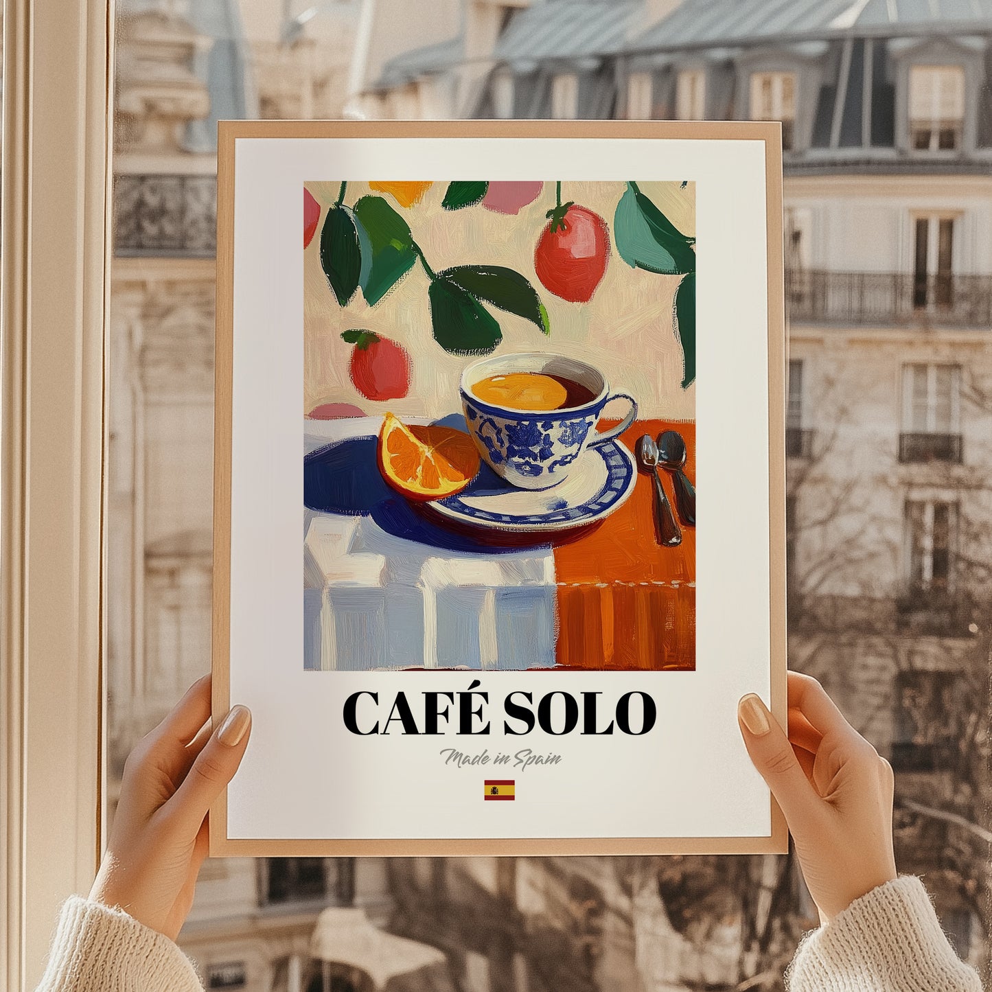 Café Solo – Spanish Coffee, Café Wall Decor, styled in a charming Paris street view