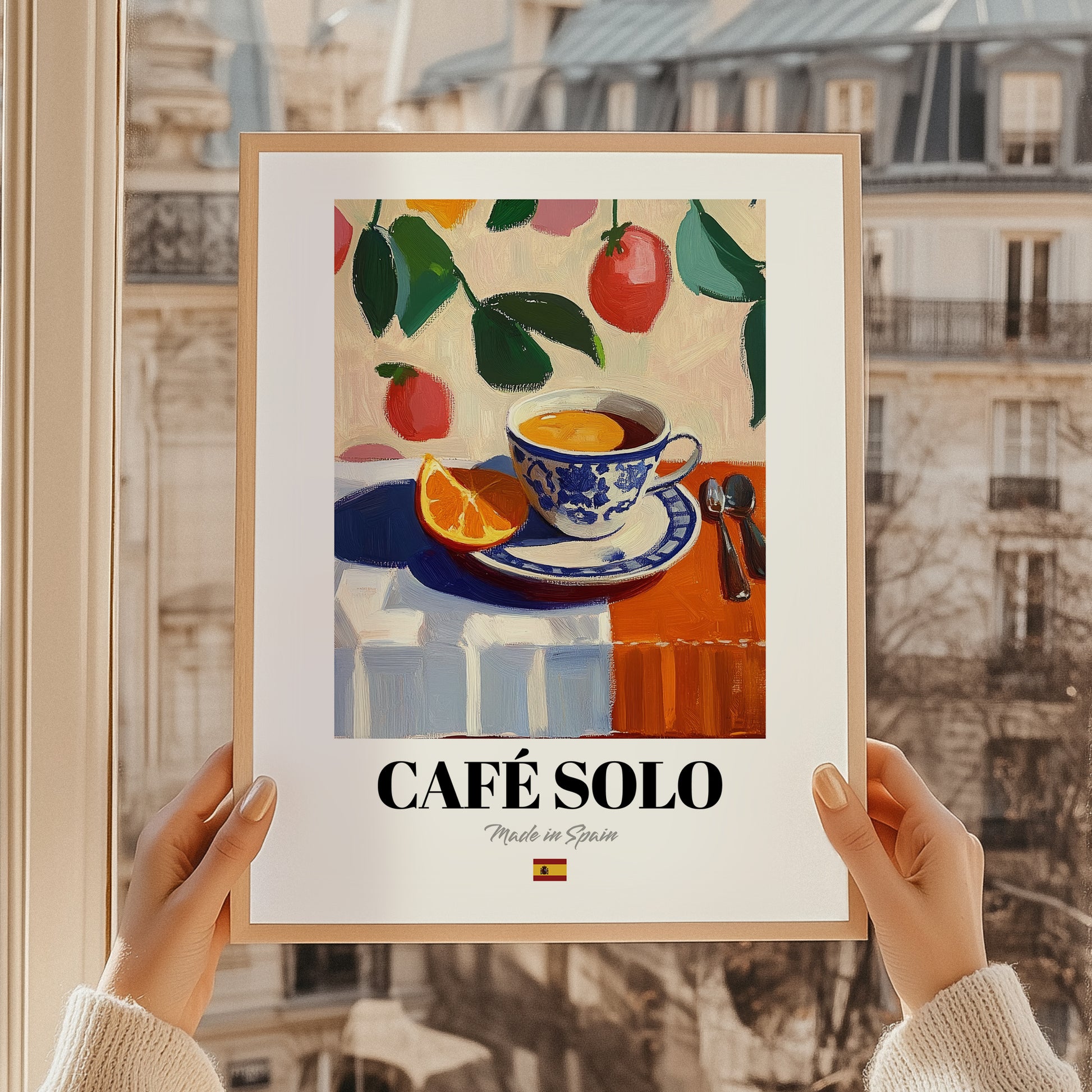 Café Solo – Spanish Coffee, Café Wall Decor, styled in a charming Paris street view