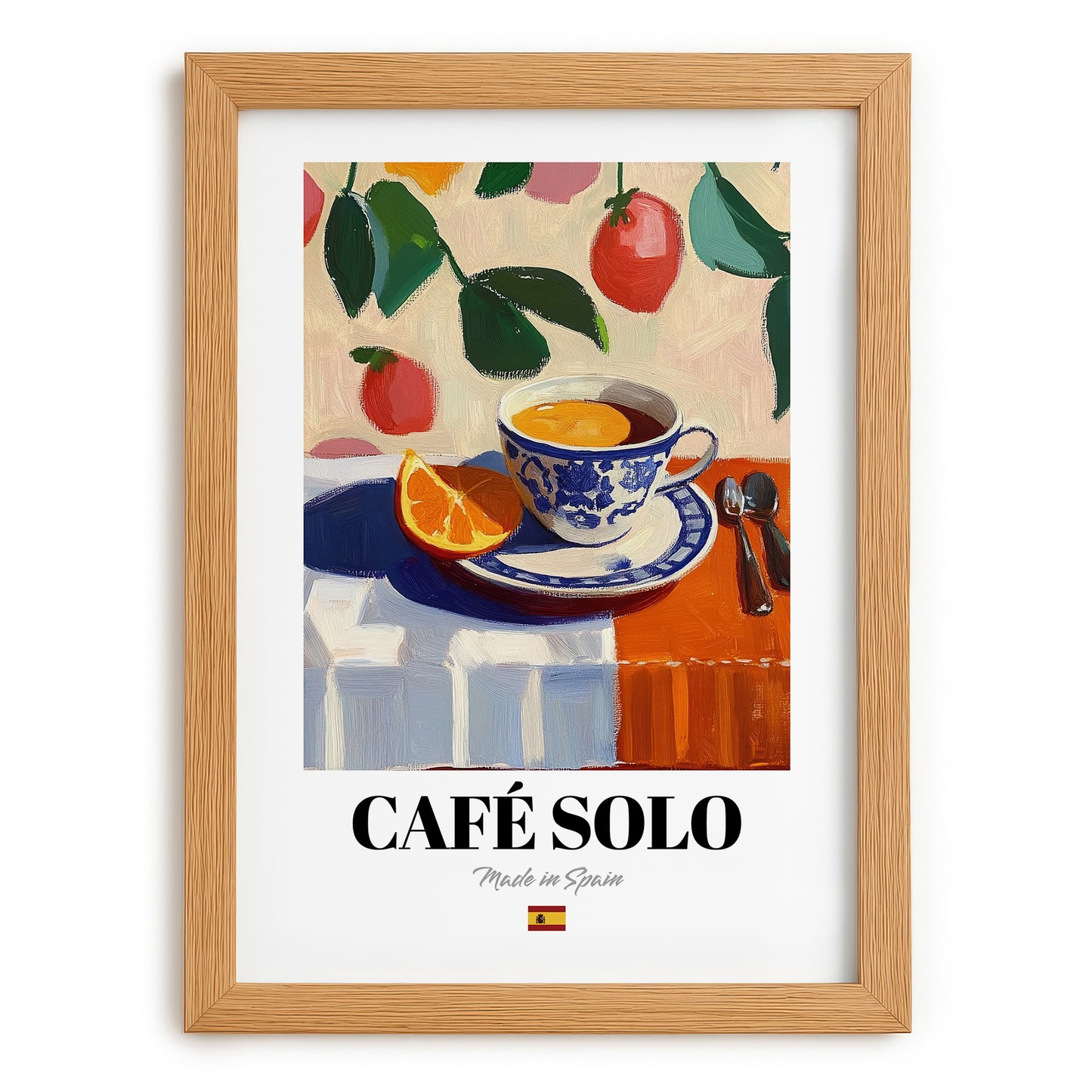Café Solo – Spanish Coffee, Café Wall Decor, set in oak frame