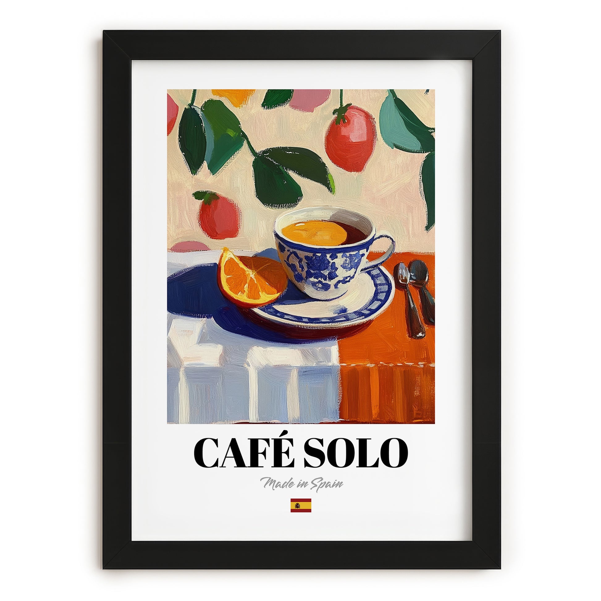 Café Solo – Spanish Coffee, Café Wall Decor, in sleek black frame
