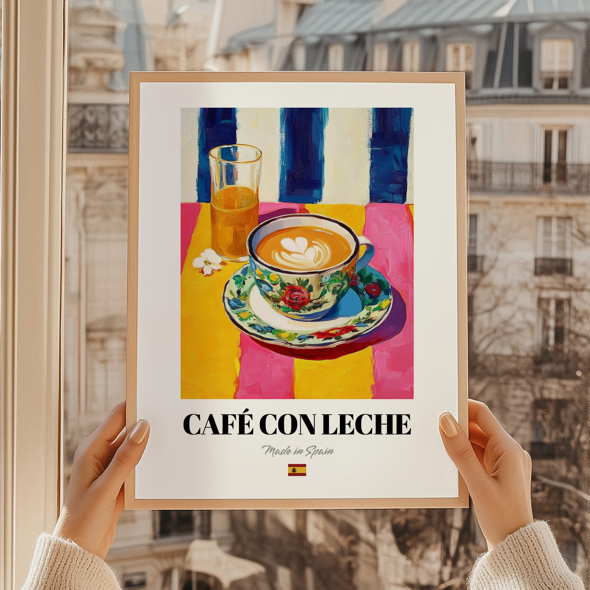 Café con Leche – Spanish Coffee, Café Print, styled in a charming Paris street view