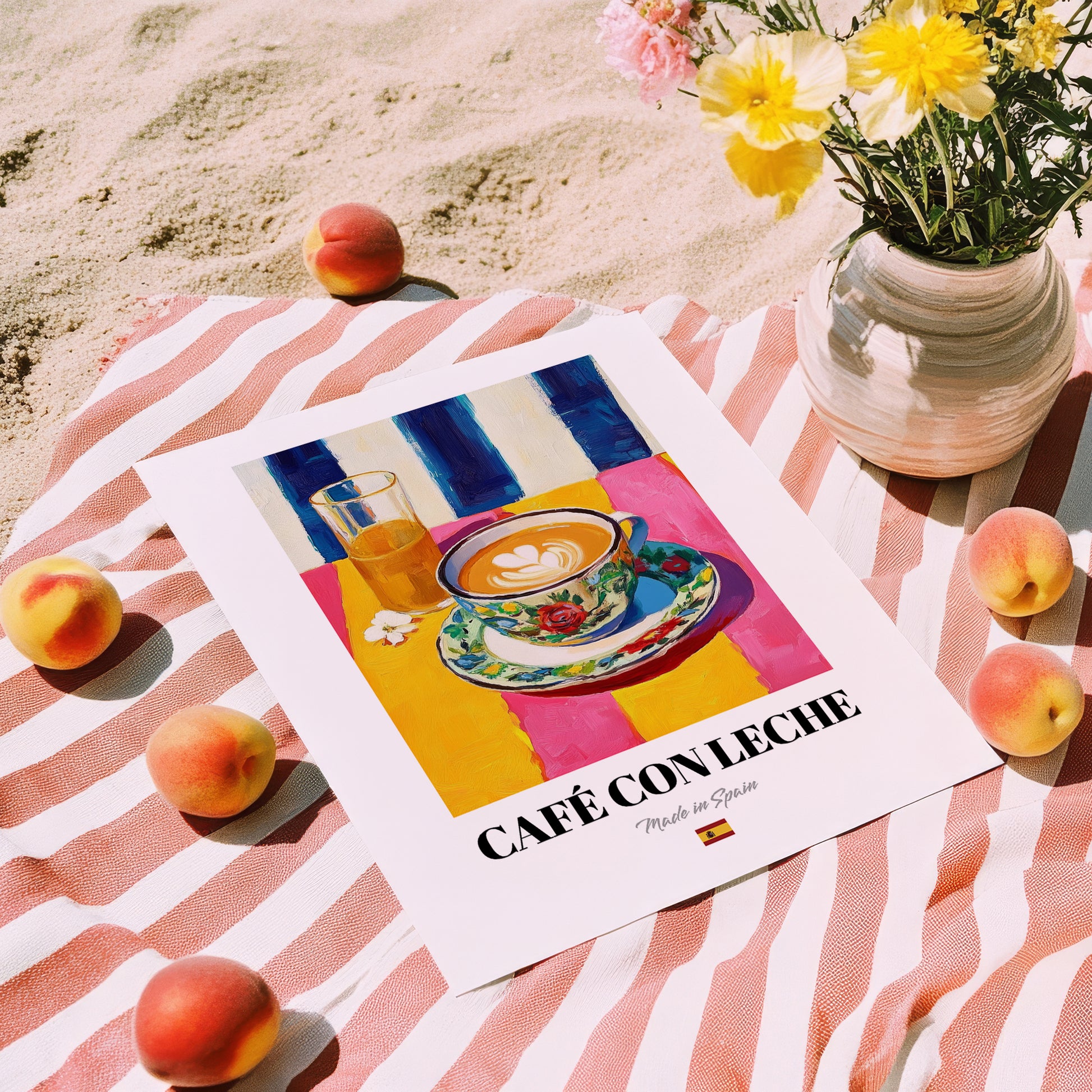 Café con Leche – Spanish Coffee, Café Print, unframed on coastal sand