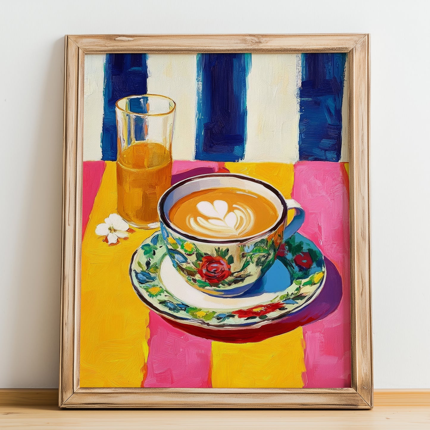 Café con Leche – Spanish Coffee, Café Print, no-text version framed in wood