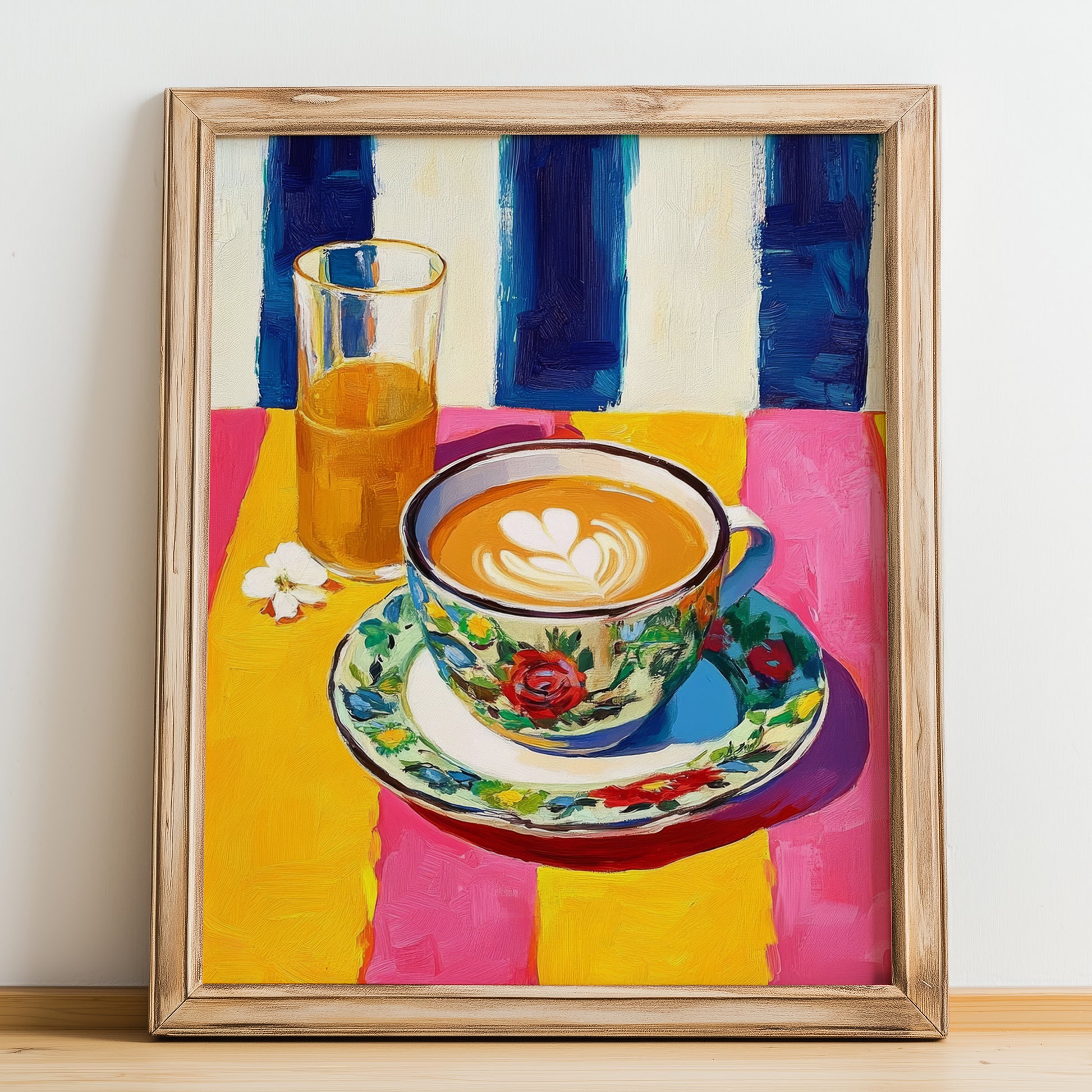 Café con Leche – Spanish Coffee, Café Print, no-text version framed in wood