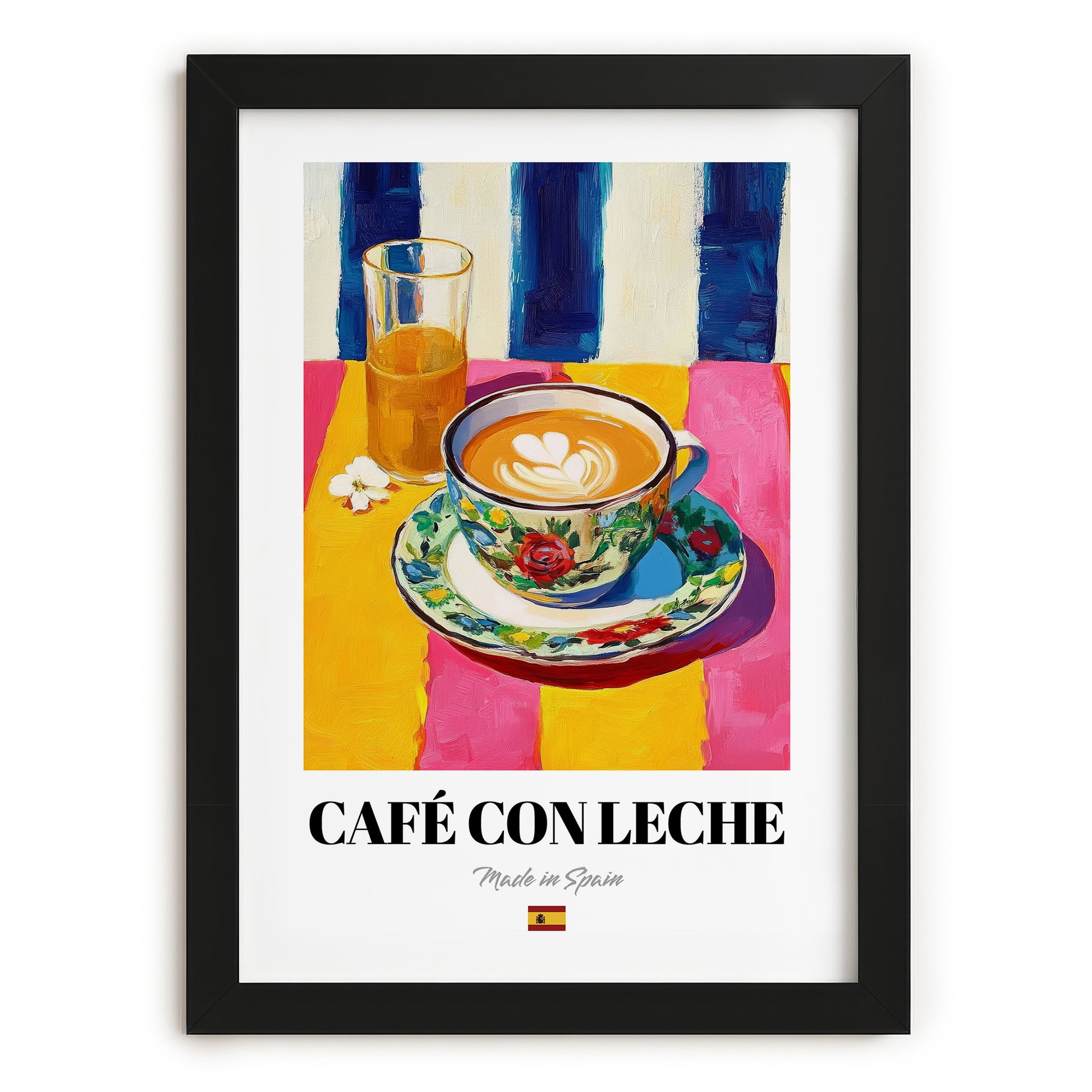 Café con Leche – Spanish Coffee, Café Print, in sleek black frame
