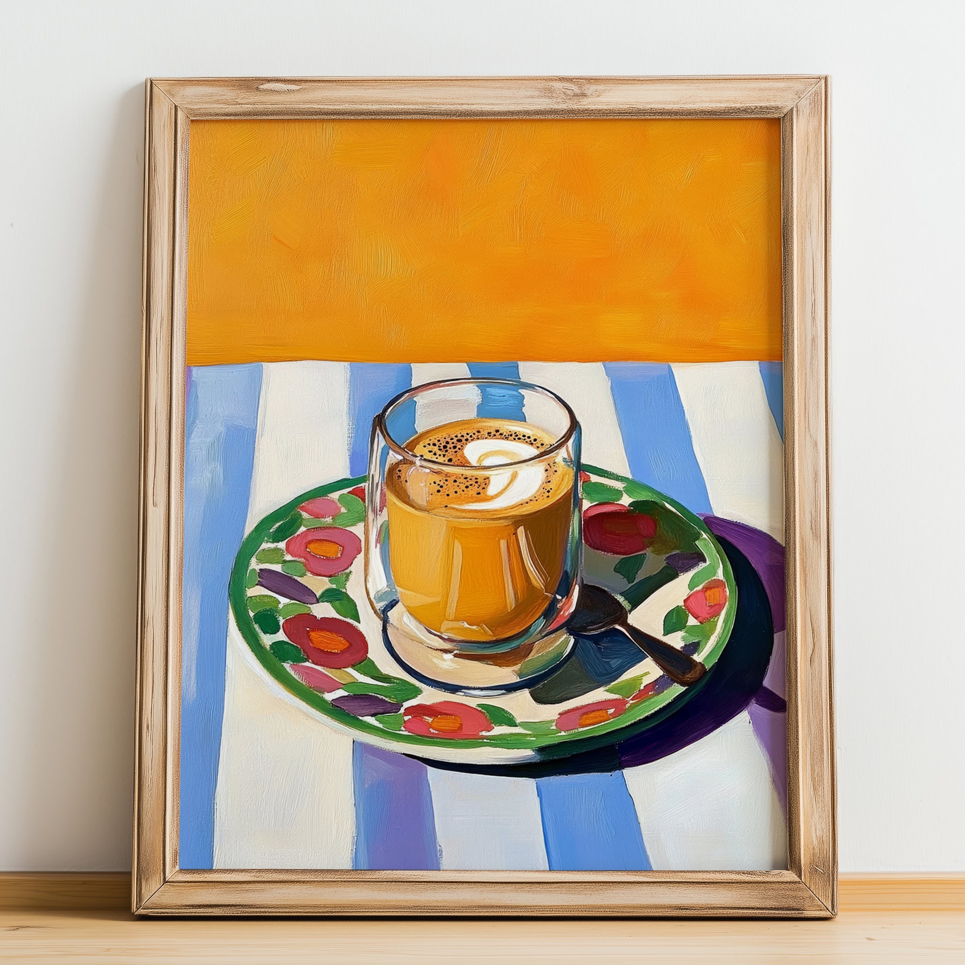 Cortado – Spanish Coffee, Espresso Bar Painting, no-text version framed in wood