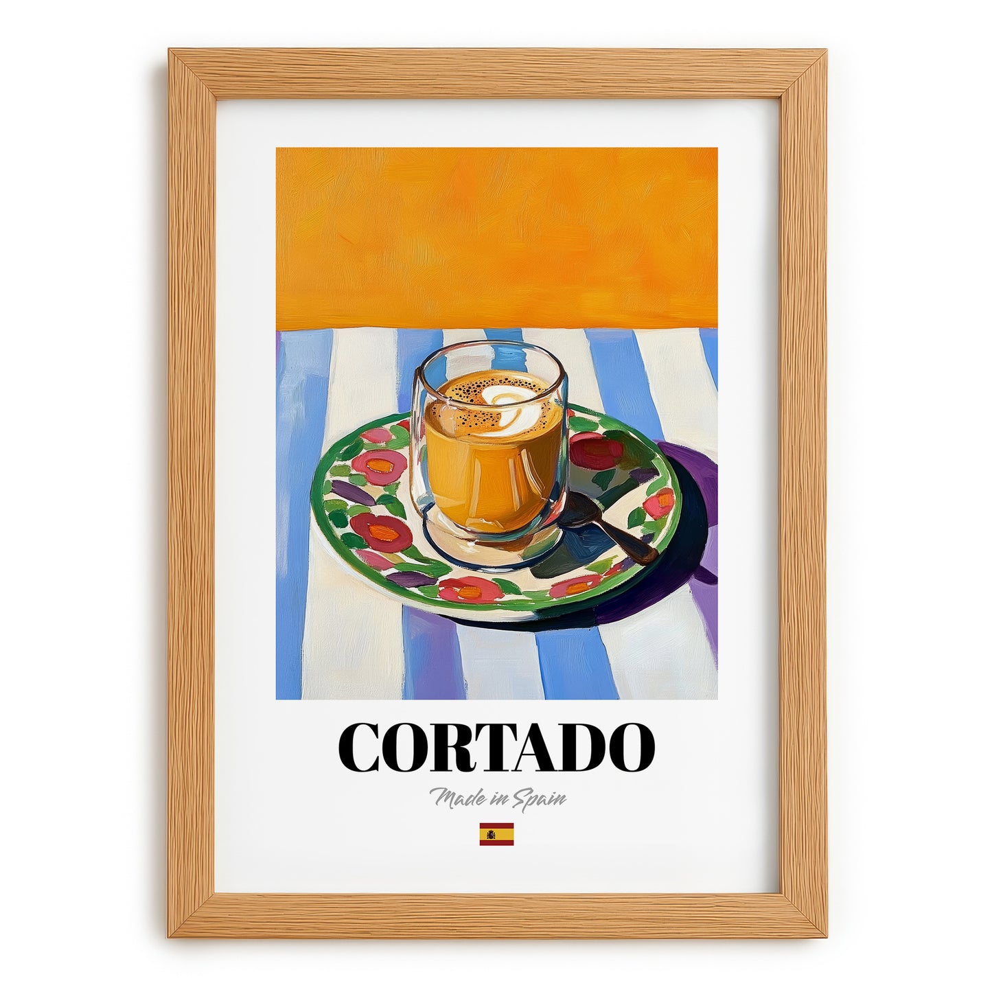 Cortado – Spanish Coffee, Espresso Bar Painting, set in oak frame