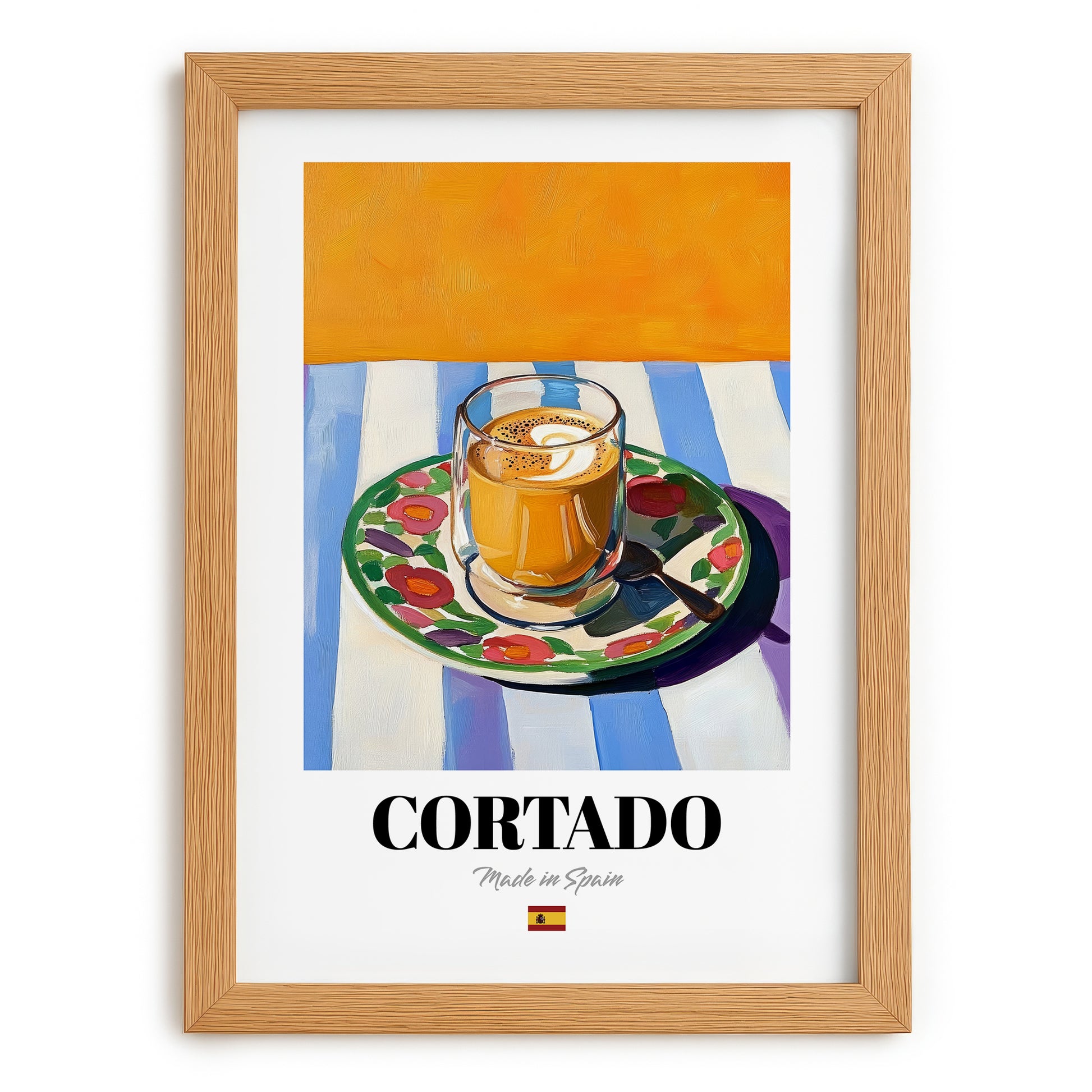 Cortado – Spanish Coffee, Espresso Bar Painting, set in oak frame