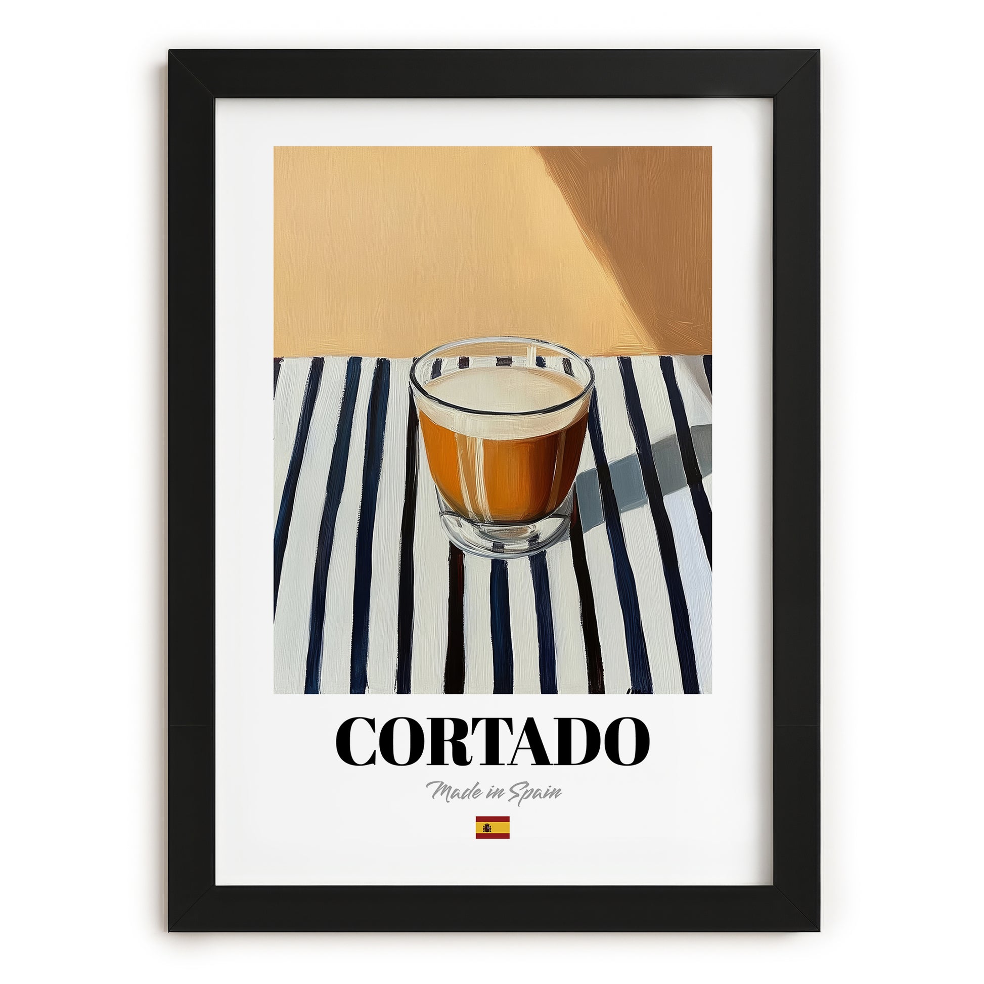 Cortado – Spanish Coffee, Konditorei Still Life, in sleek black frame
