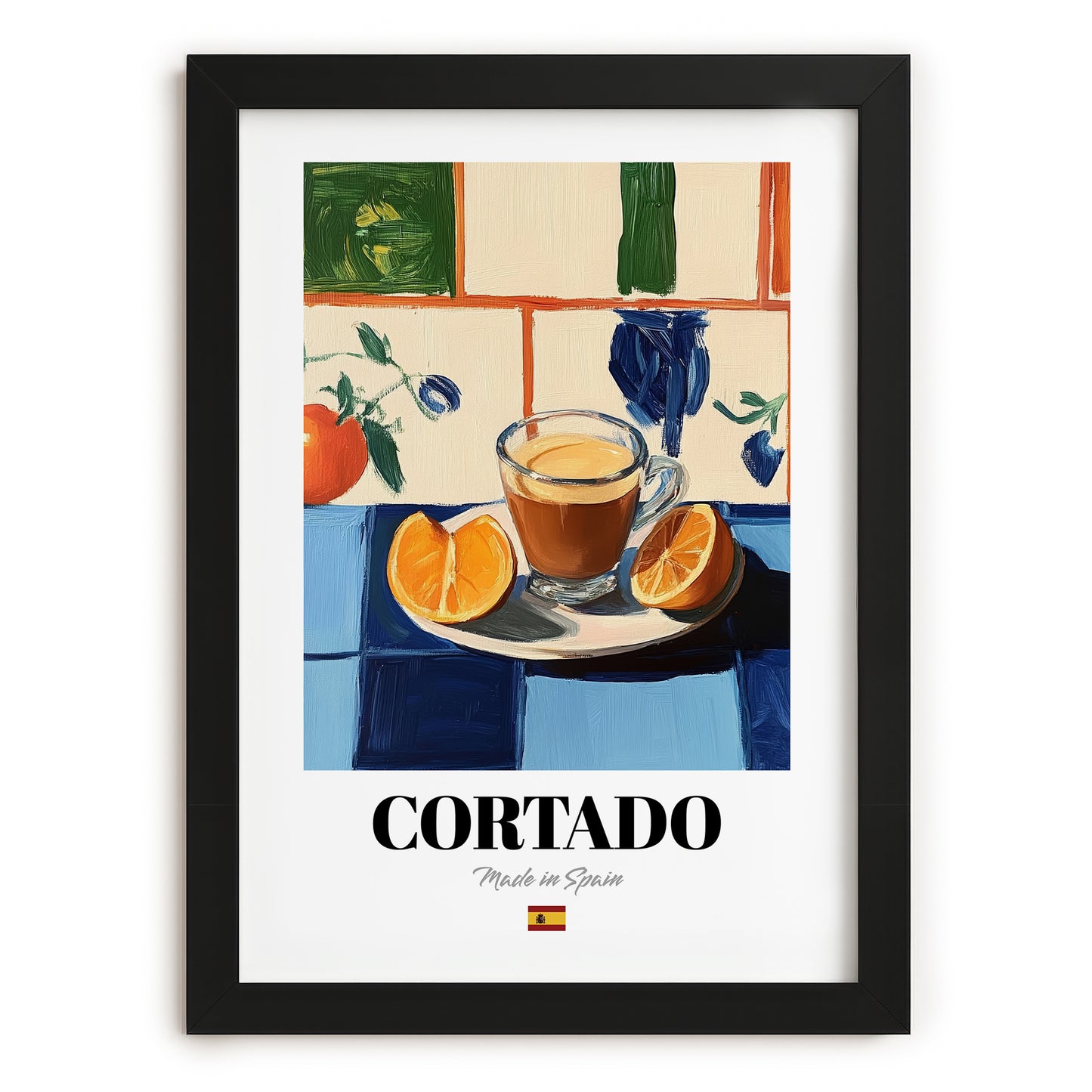 Cortado – Spanish Coffee, Konditorei Print, in sleek black frame