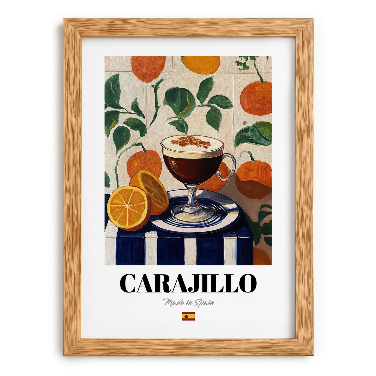 Carajillo – Spanish Coffee, Espresso Bar Print, set in oak frame