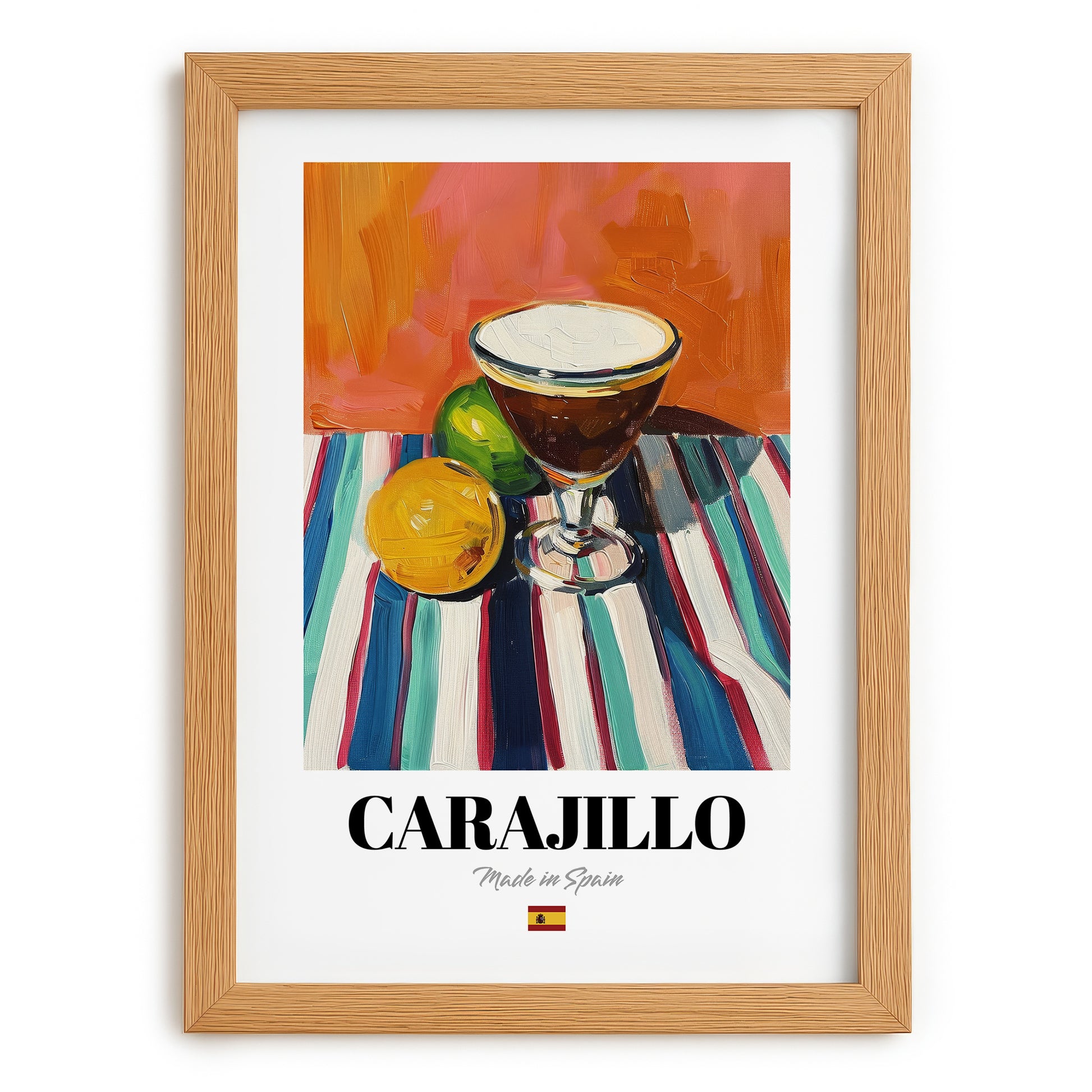 Carajillo – Spanish Coffee, Street Café Print, set in oak frame