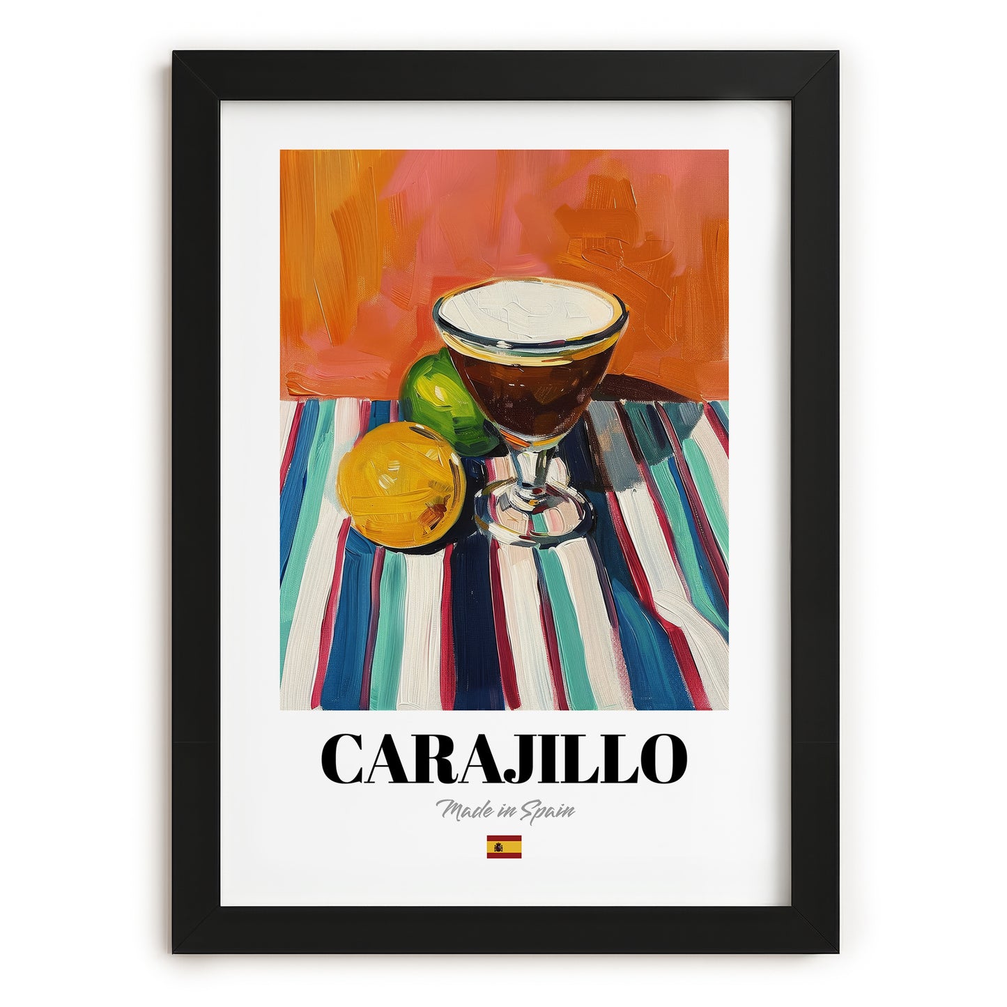 Carajillo – Spanish Coffee, Street Café Print, in sleek black frame
