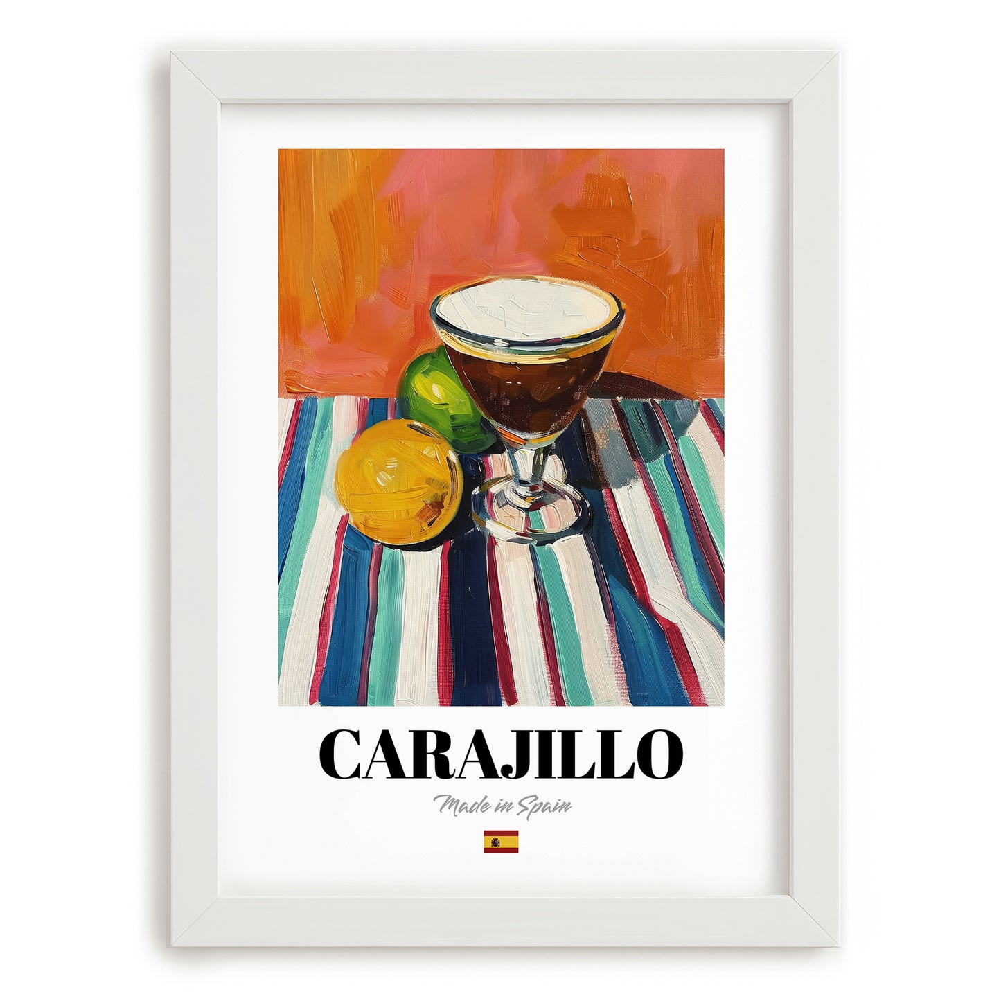 Carajillo – Spanish Coffee, Street Café Print, placed in minimal white frame