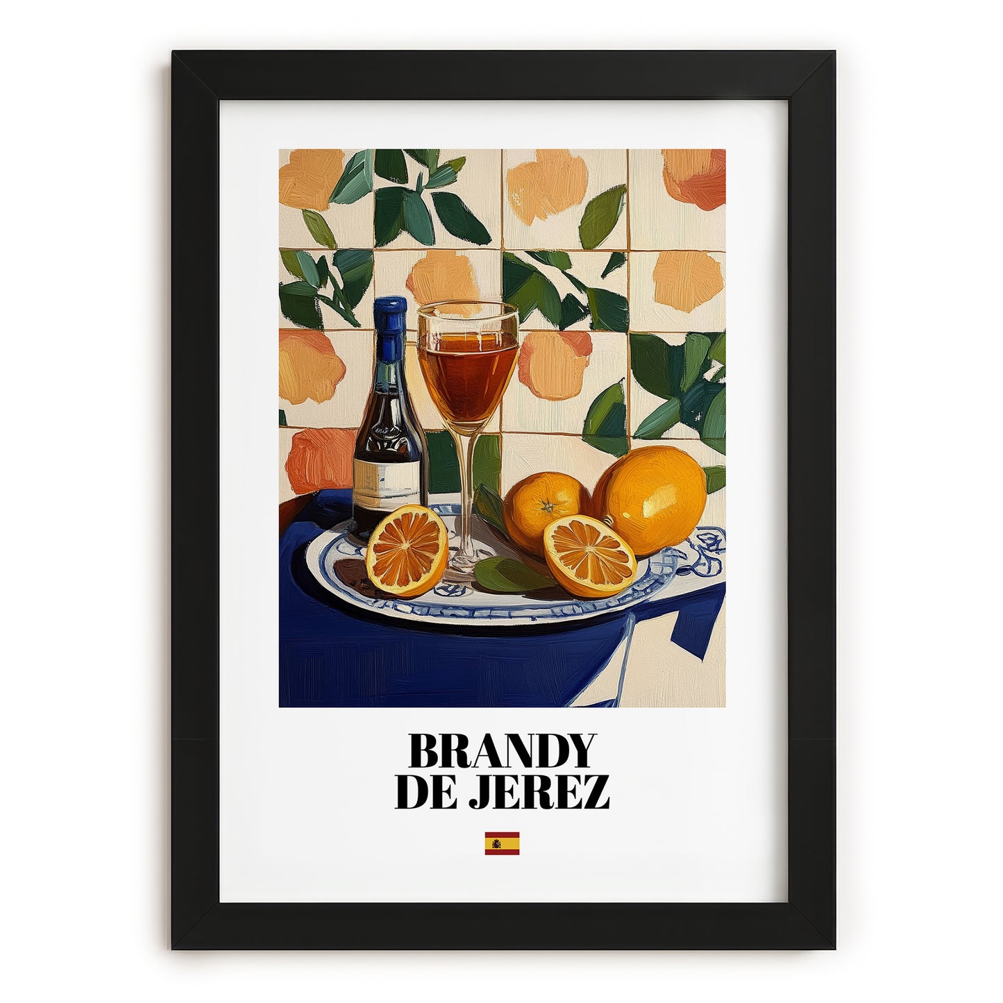 Brandy de Jerez – Spanish Spirit Drink, Jazz Bar Poster, in sleek black frame
