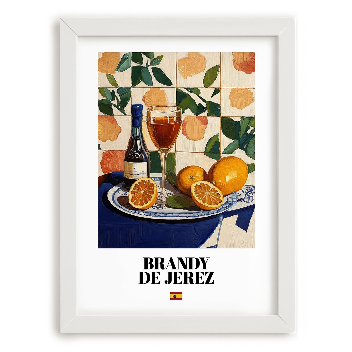 Brandy de Jerez – Spanish Spirit Drink, Jazz Bar Poster, placed in minimal white frame