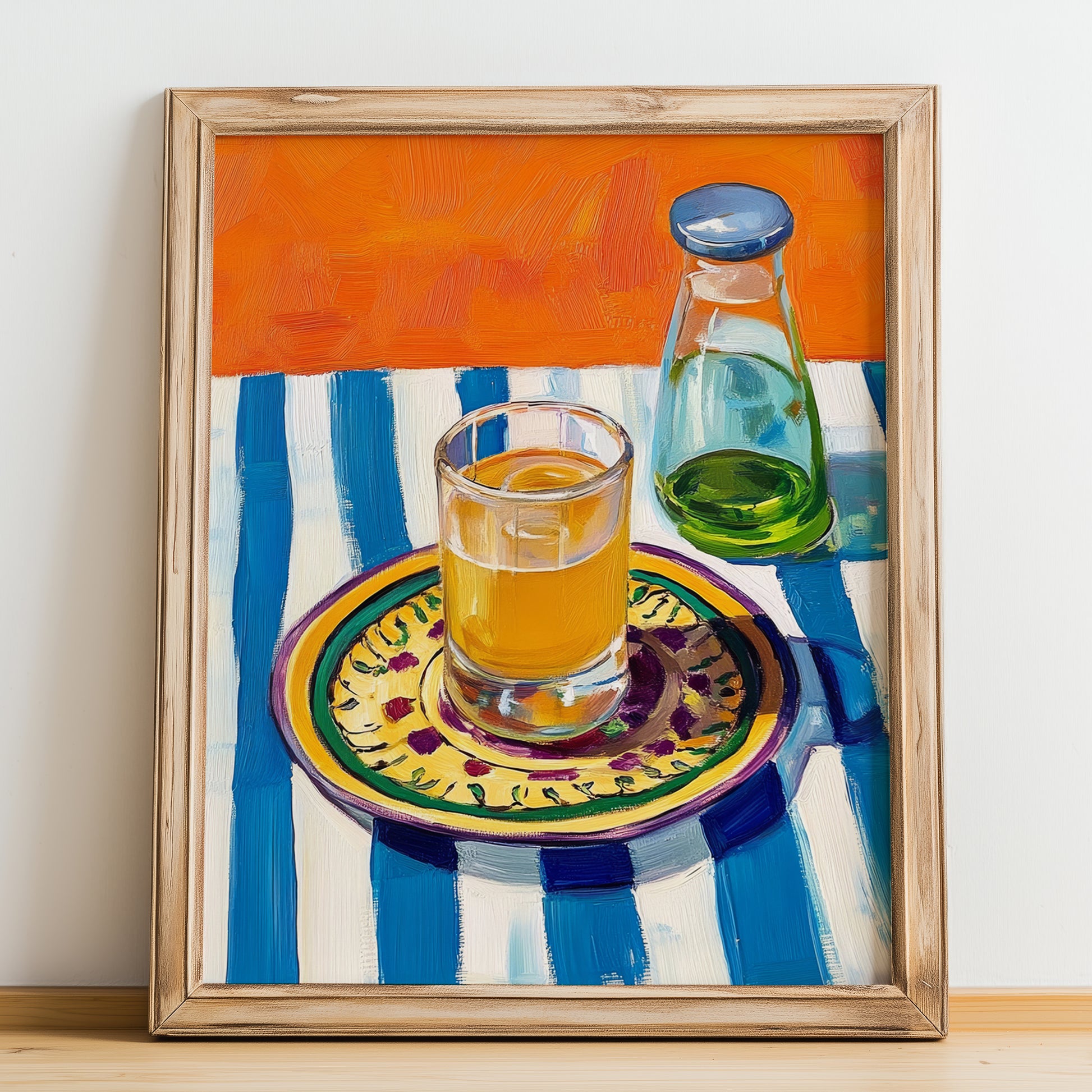 Orujo – Spanish Spirit Drink, Beach Bar Art, no-text version framed in wood