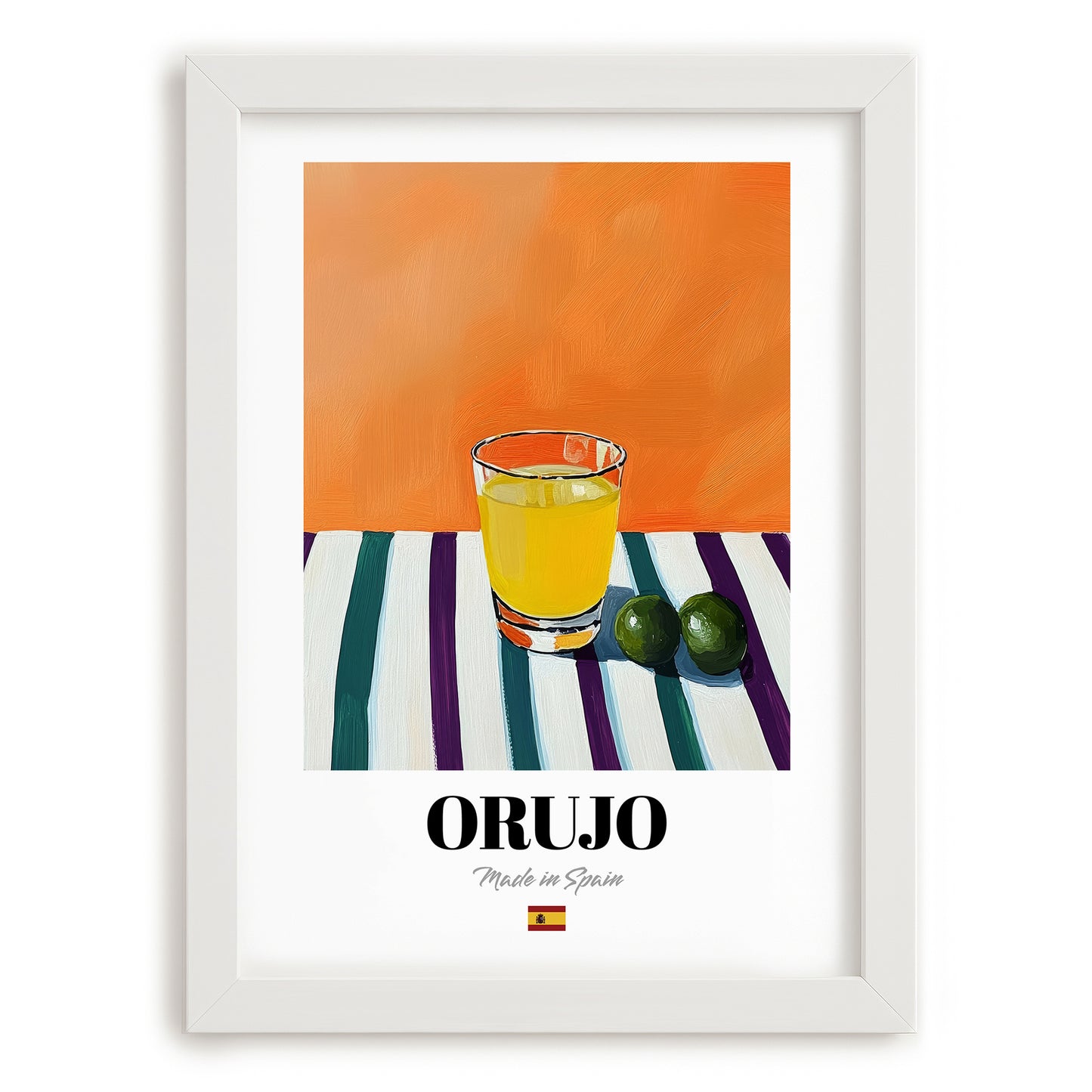 Orujo – Spanish Spirit Drink, Hotel Lobby Print, placed in minimal white frame