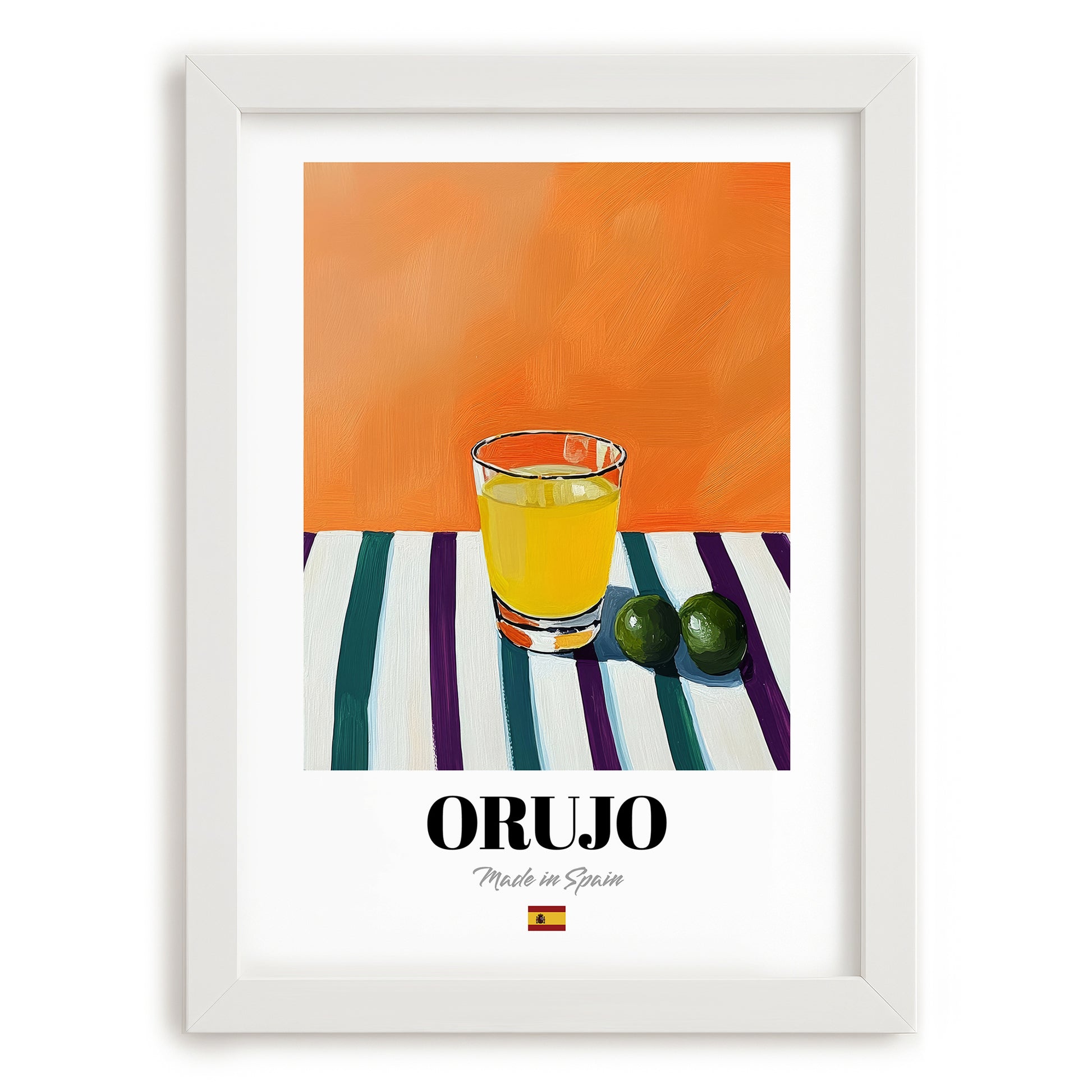 Orujo – Spanish Spirit Drink, Hotel Lobby Print, placed in minimal white frame