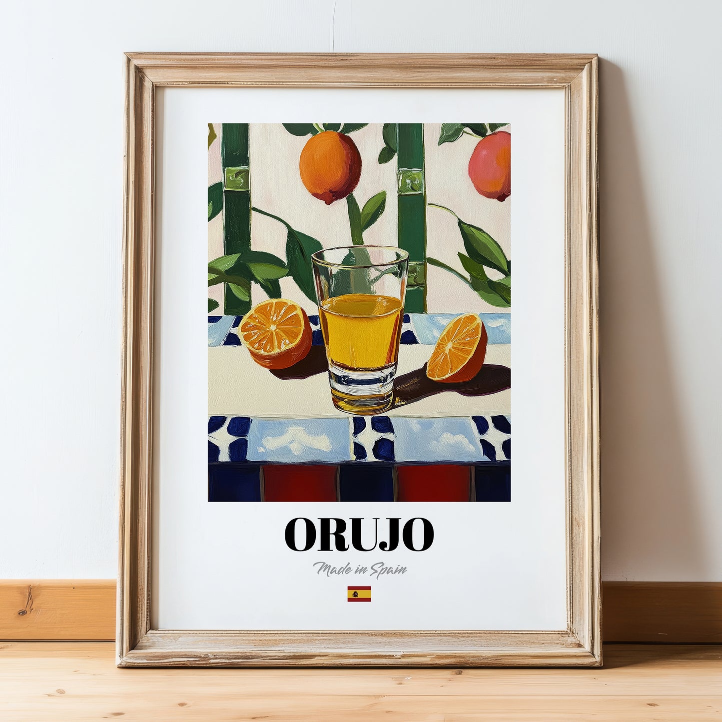 Orujo – Spanish Spirit Drink, Hotel Lobby Wall Art, in wooden frame leaning on the floor