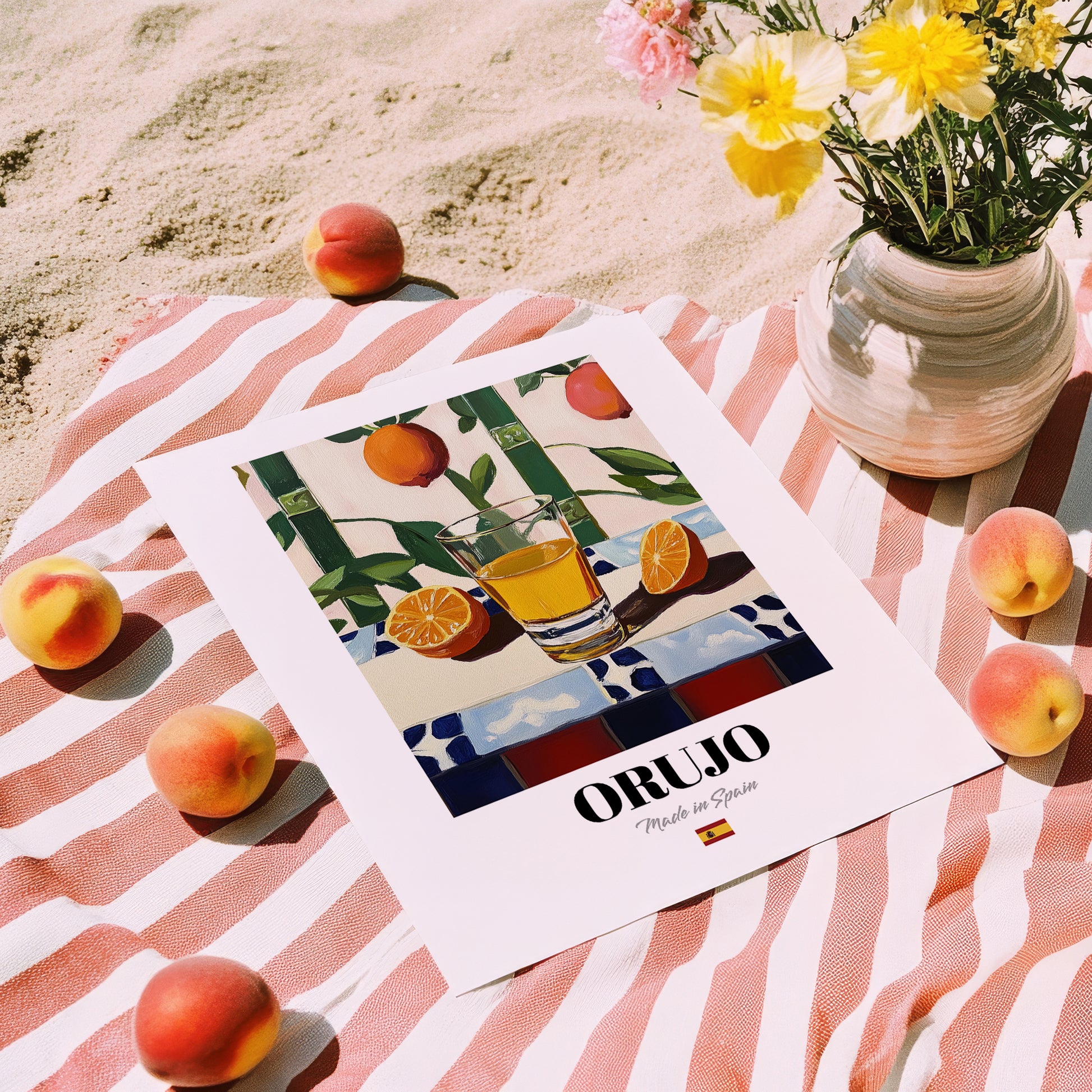 Orujo – Spanish Spirit Drink, Hotel Lobby Wall Art, unframed on coastal sand