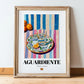 Aguardiente – Spanish Spirit Drink, Rooftop Terrace Poster, in wooden frame leaning on the floor