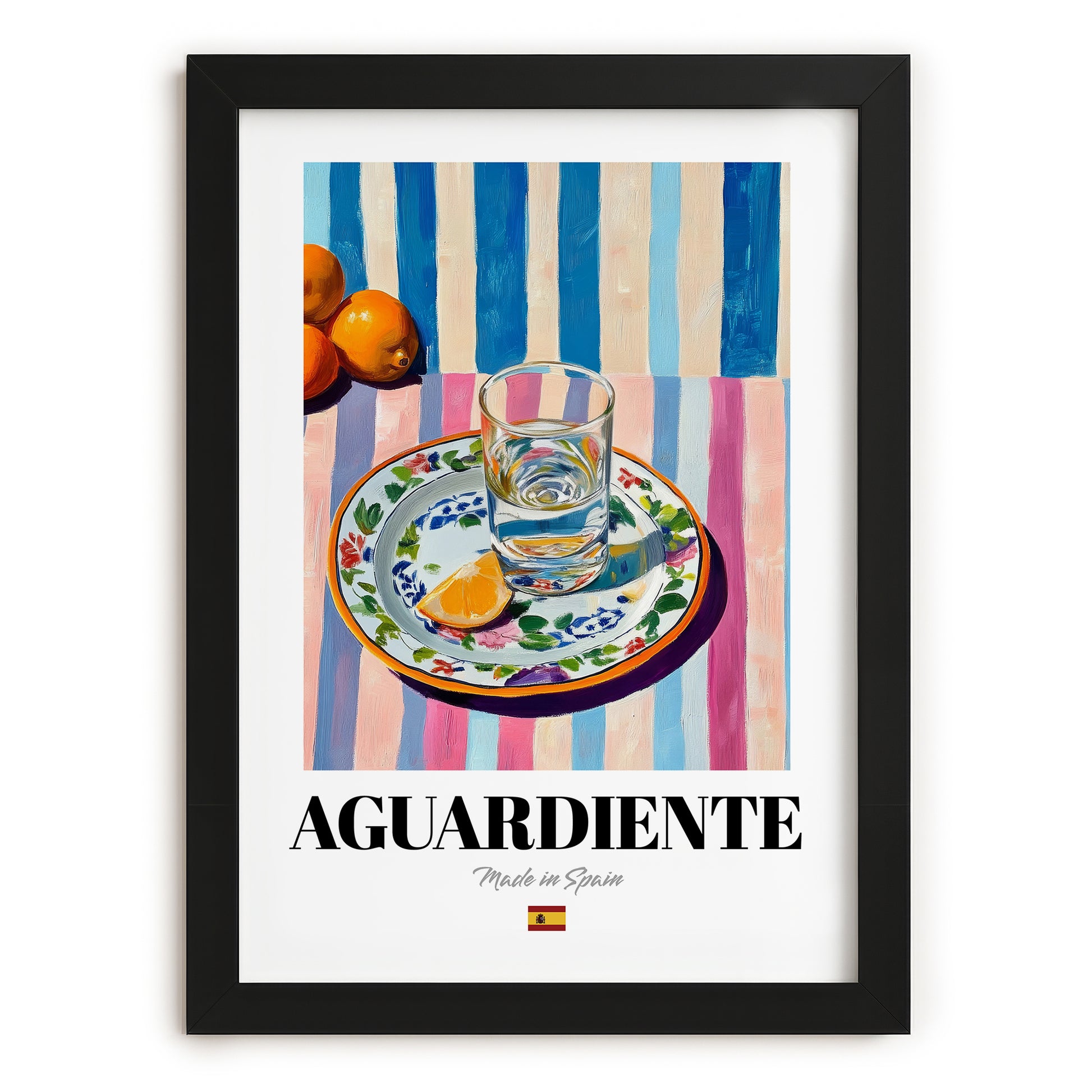 Aguardiente – Spanish Spirit Drink, Rooftop Terrace Poster, in sleek black frame