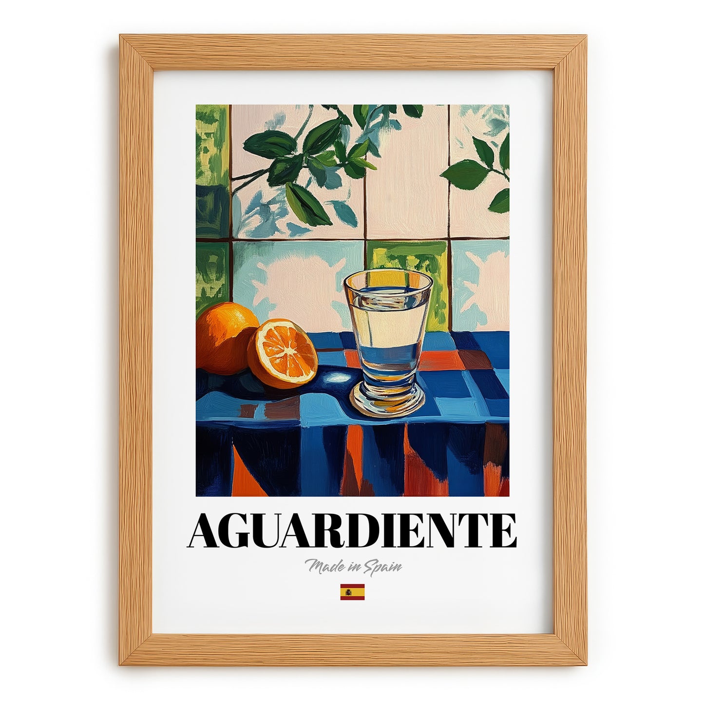 Aguardiente – Spanish Spirit Drink, Cocktail Lounge Art, set in oak frame