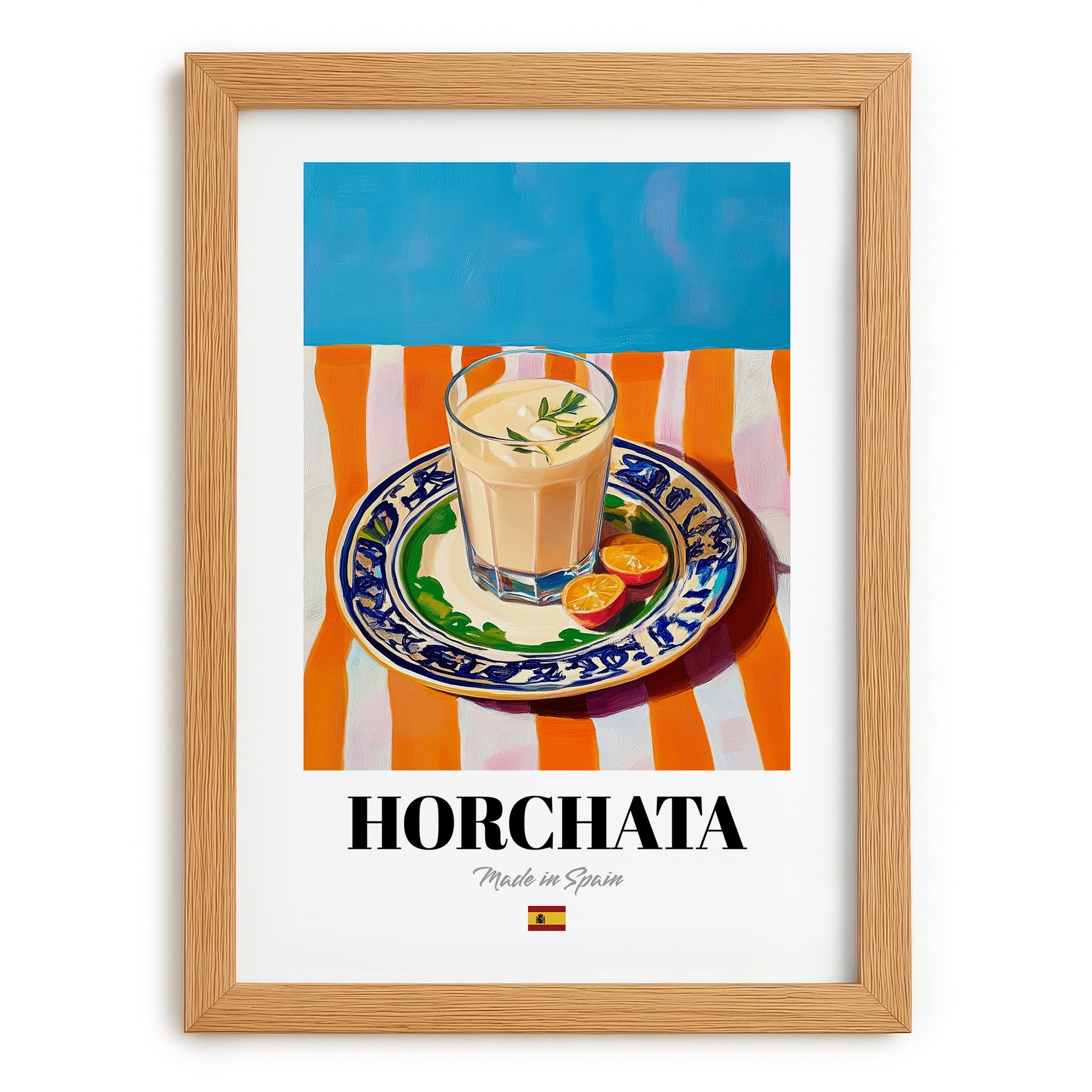 Horchata – Spanish Beverage Drink, Jazz Bar Poster, set in oak frame