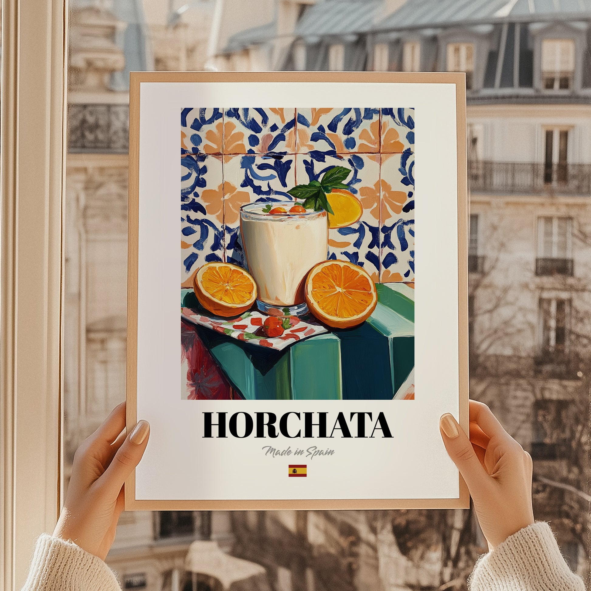 Horchata – Spanish Beverage Drink, Cocktail Lounge Art, styled in a charming Paris street view