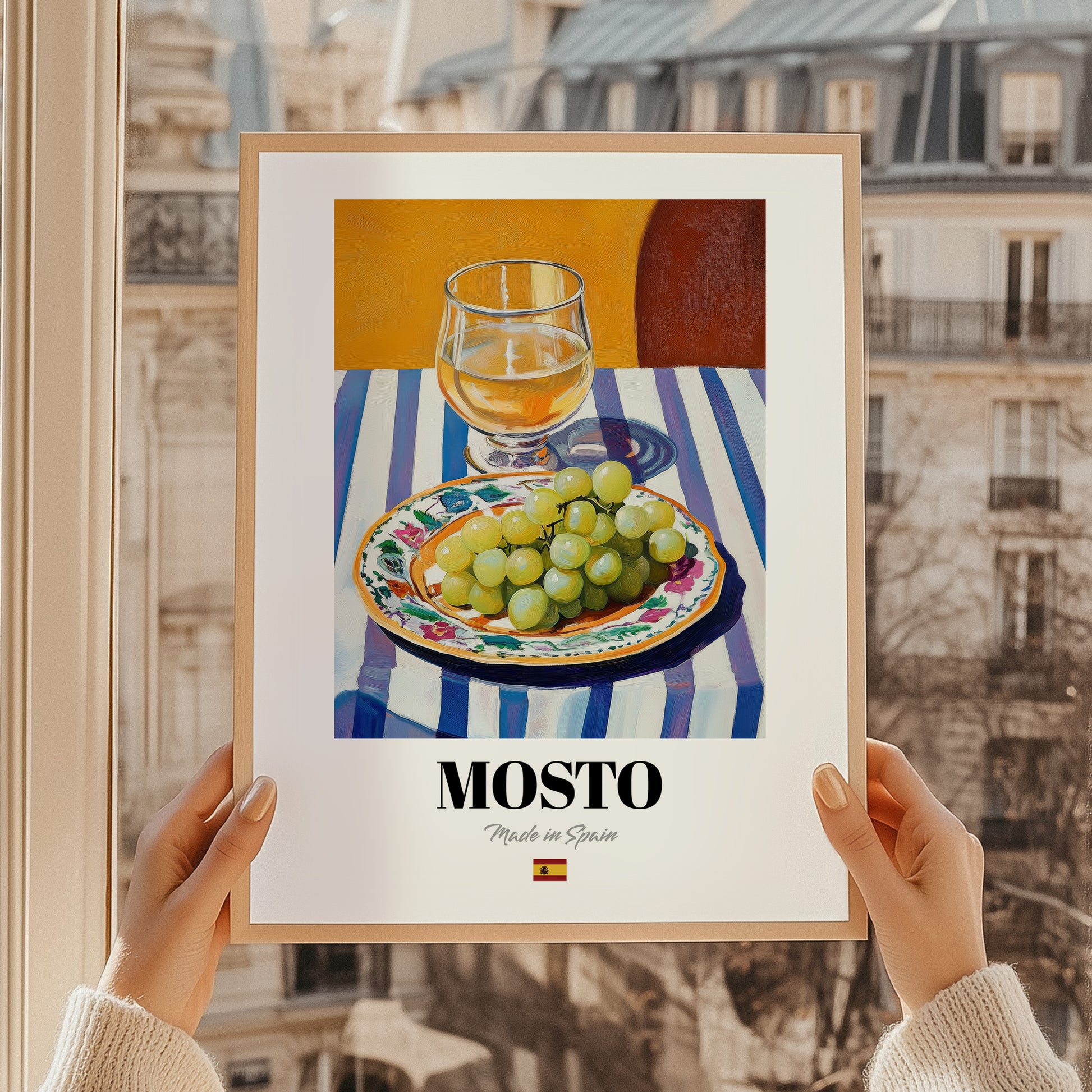 Mosto – Spanish Beverage Drink, Sky Bar Art, styled in a charming Paris street view