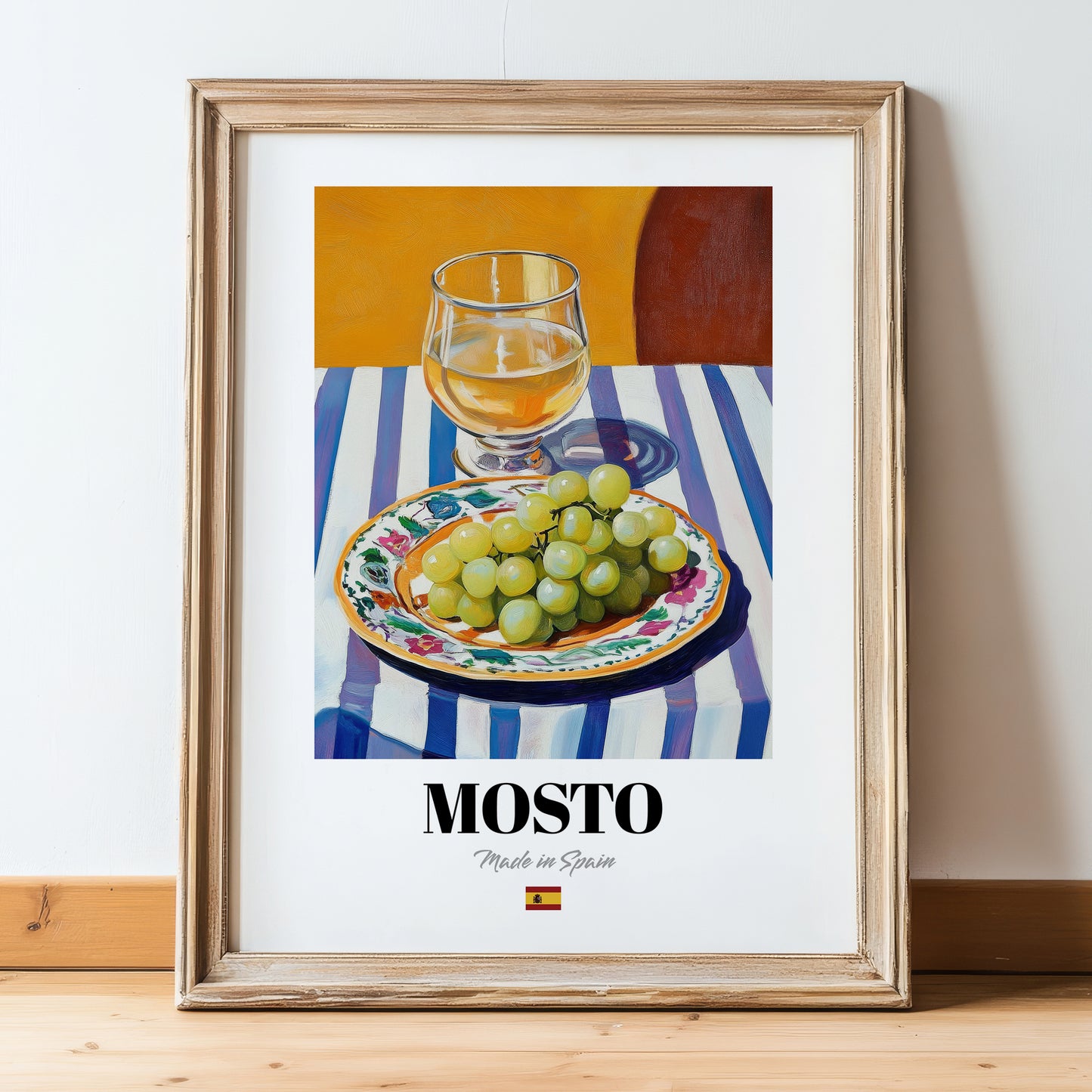 Mosto – Spanish Beverage Drink, Sky Bar Art, in wooden frame leaning on the floor