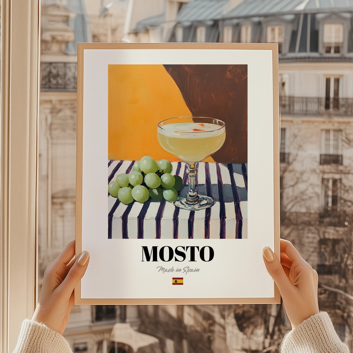 Mosto – Spanish Beverage Drink, Cocktail Lounge Poster, styled in a charming Paris street view