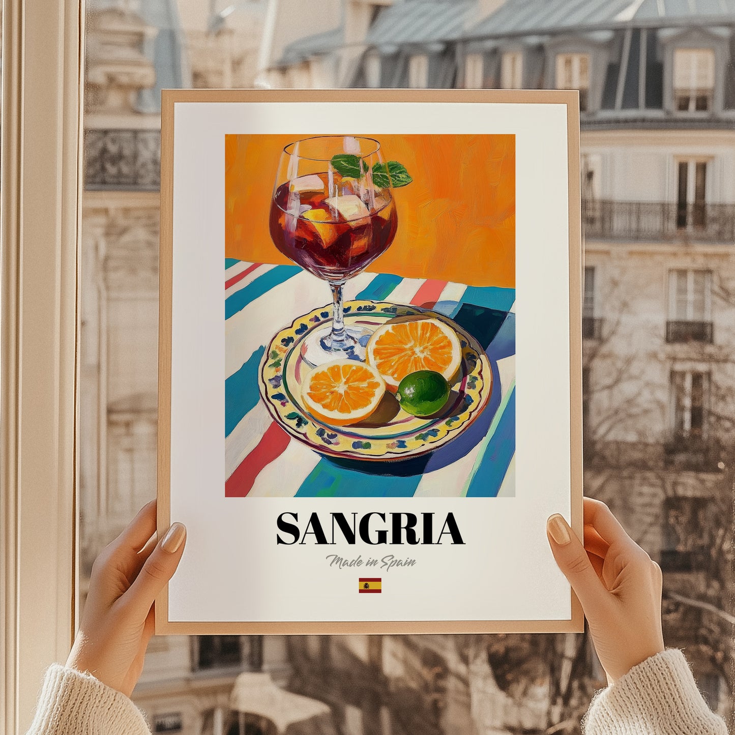 Sangria – Spanish Cocktail Drink, Cocktail Lounge Painting, styled in a charming Paris street view