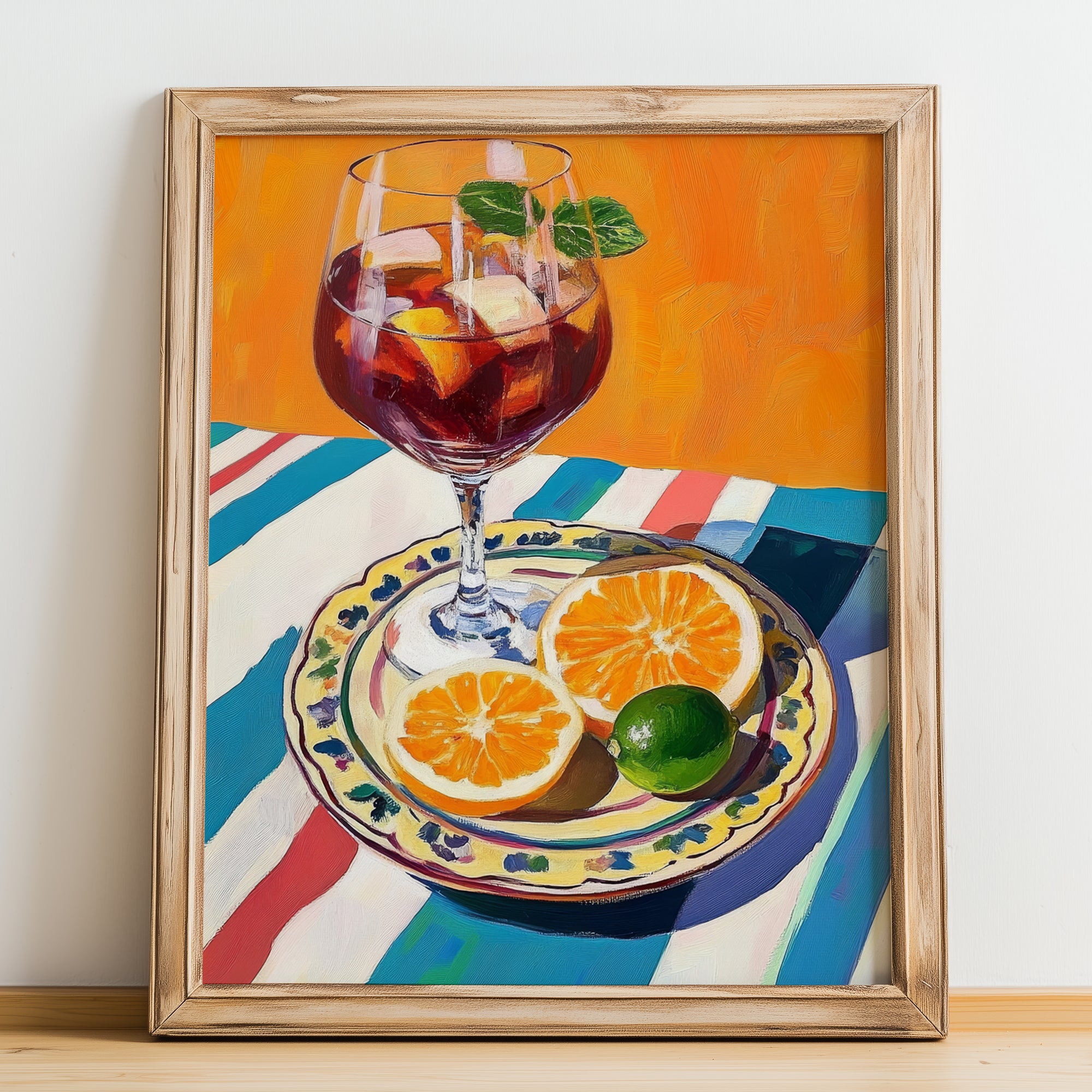 Sangria – Spanish Cocktail Drink, Cocktail Lounge Painting, no-text version framed in wood