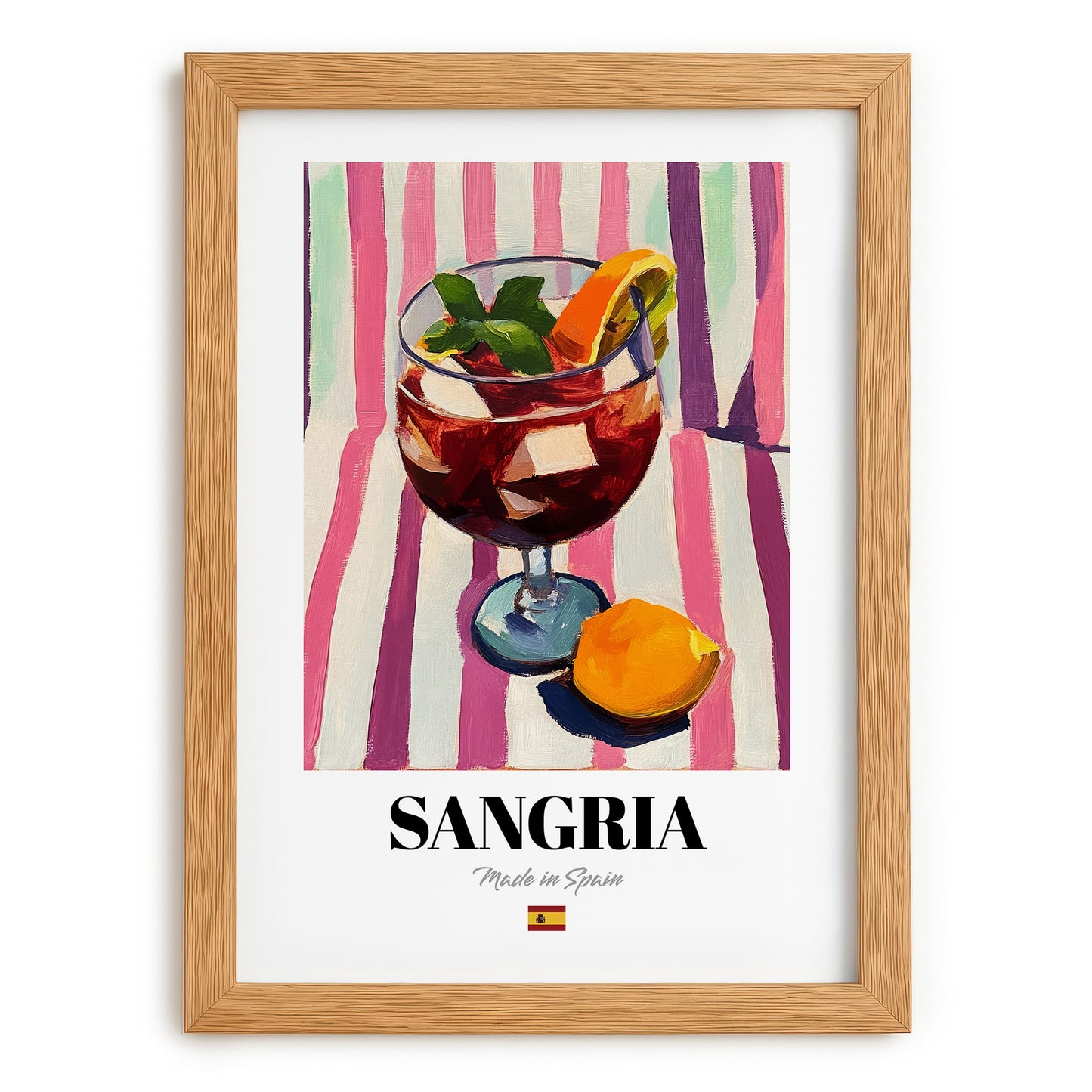 Sangria – Spanish Cocktail Drink, Cocktail Lounge Poster, set in oak frame