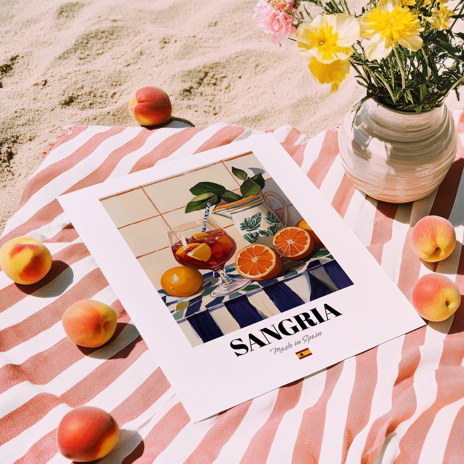 Sangria – Spanish Cocktail Drink, Rooftop Terrace Poster, unframed on coastal sand