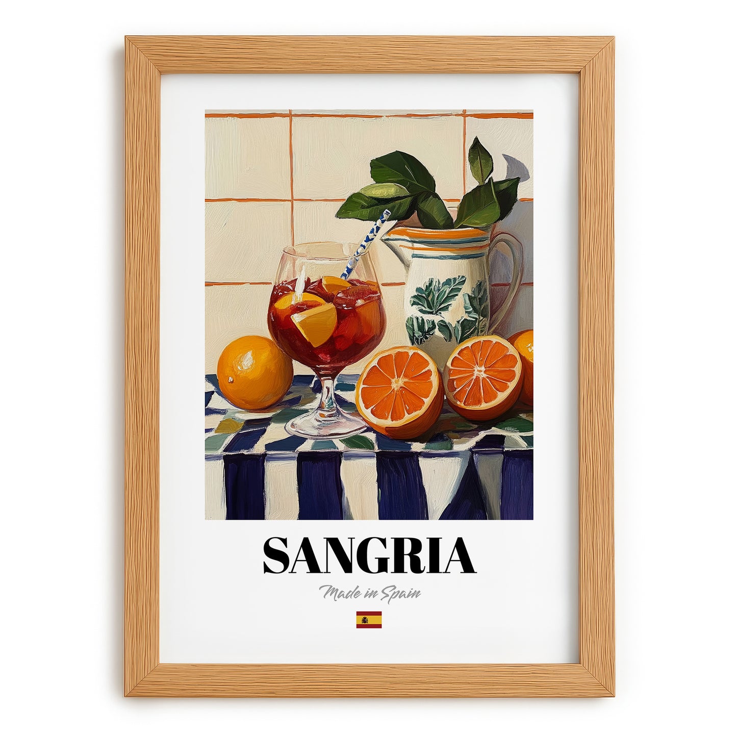 Sangria – Spanish Cocktail Drink, Rooftop Terrace Poster, set in oak frame